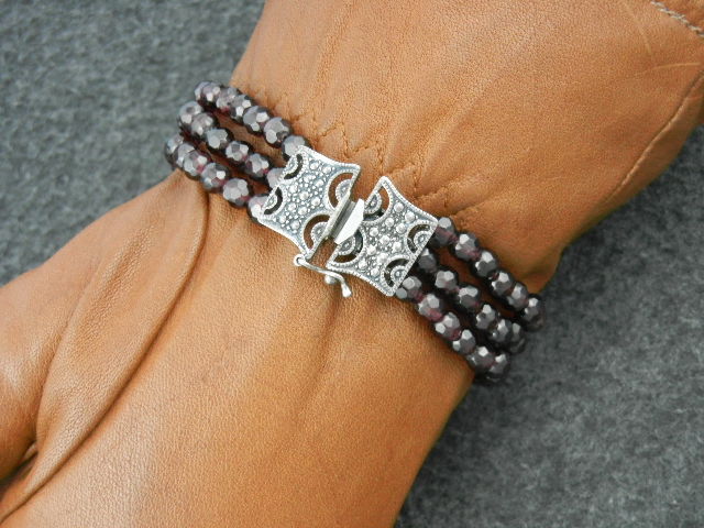 Marquisite Sterling Silver Garnets Bracelet