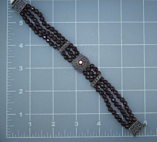 Marquisite Sterling Silver Garnets Bracelet