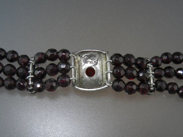 Marquisite Sterling Silver Garnets Bracelet