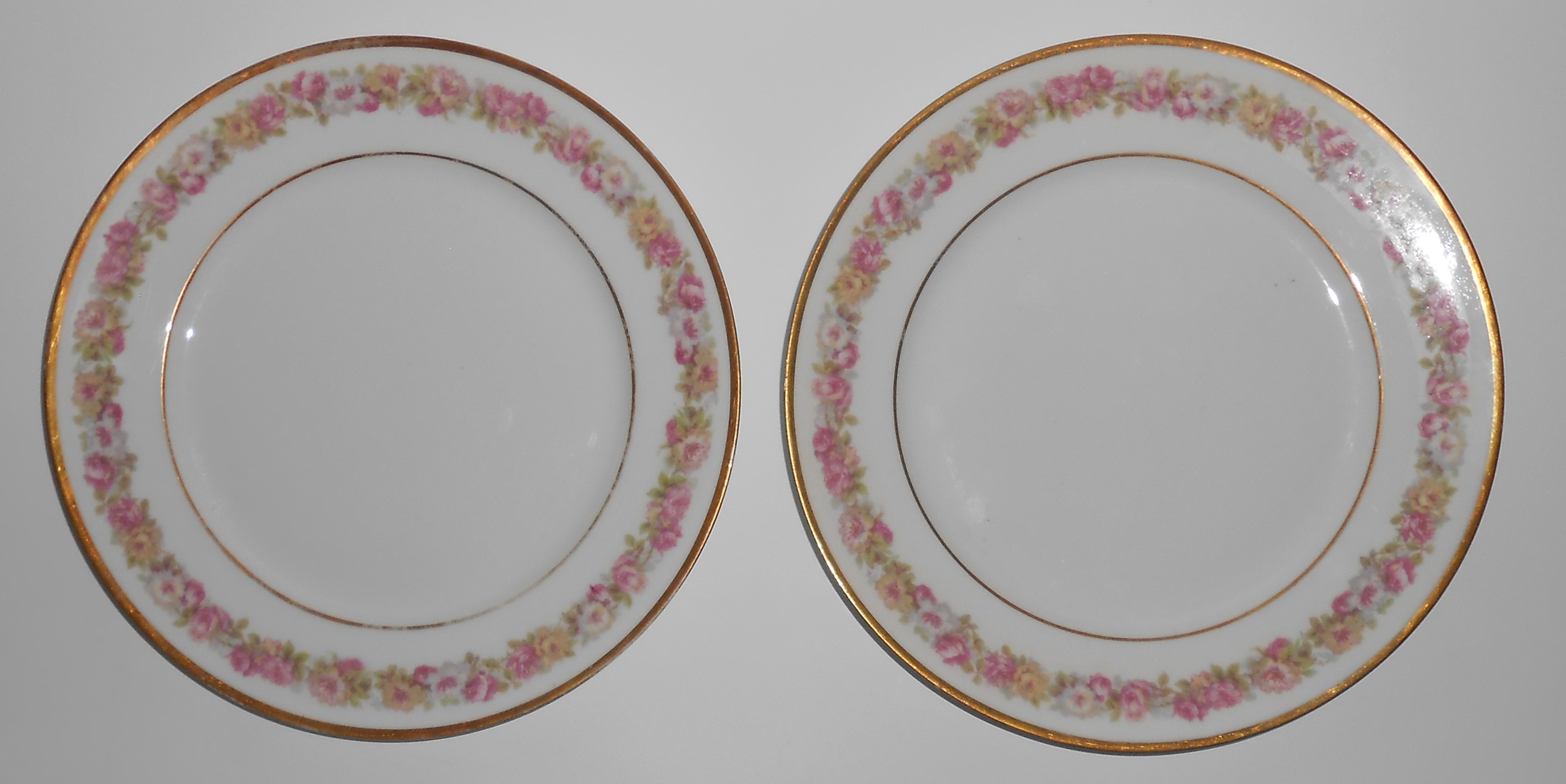 Haviland Limoges China White-Yellow-Pink w/Gold Pair Sa