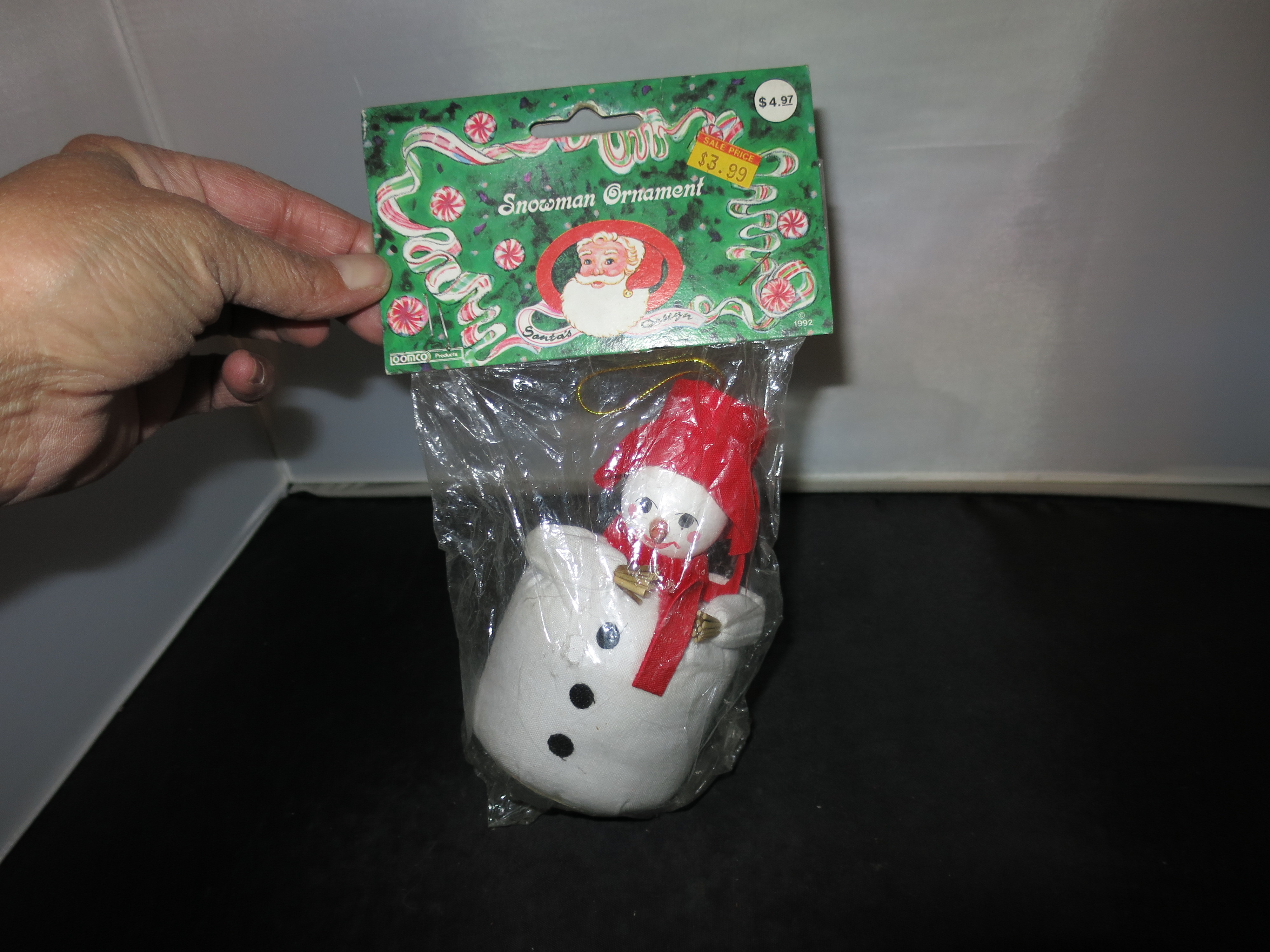 Vintage Snowman Ornament with Shovel 5 inch