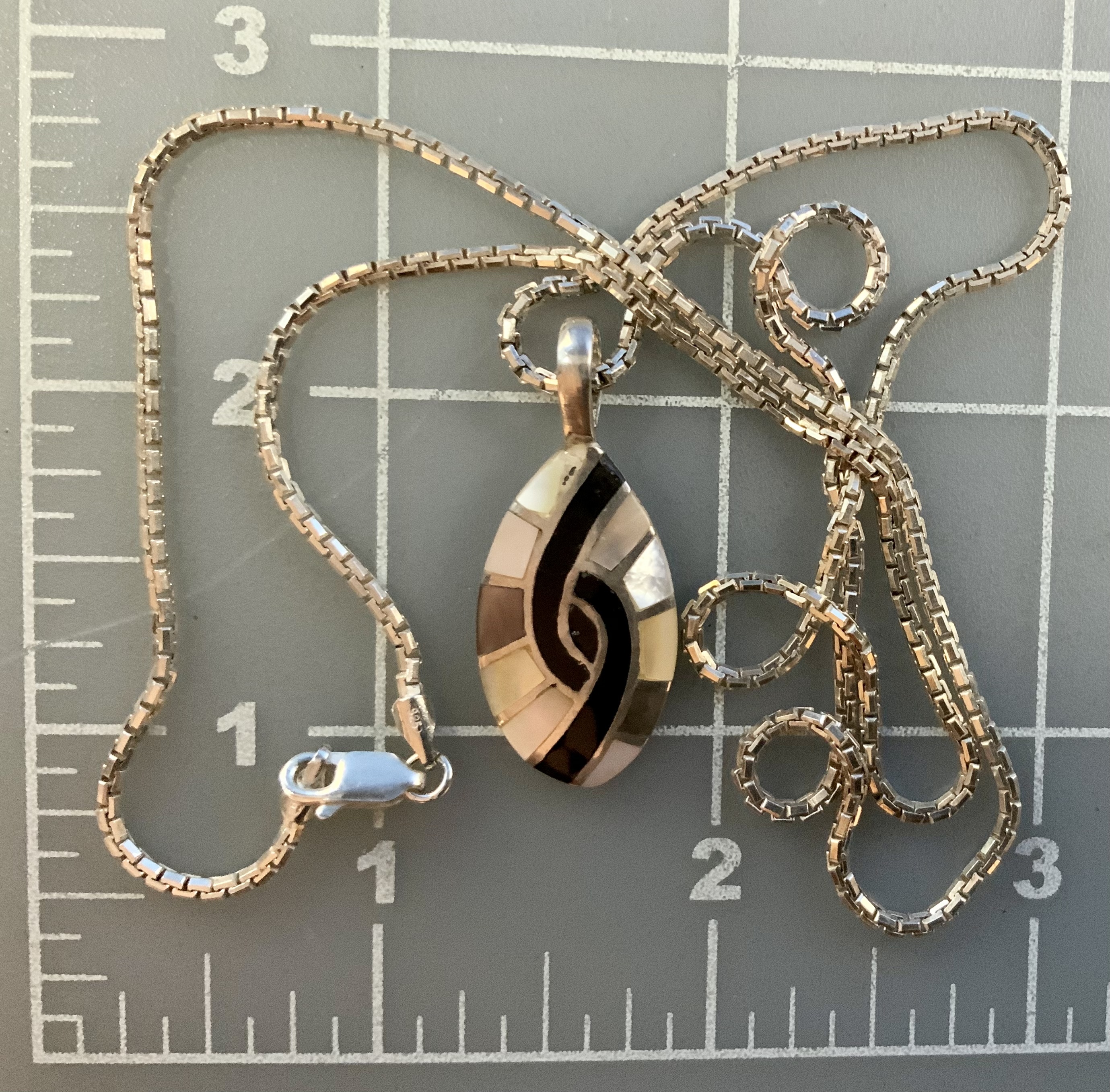Onyx Mother of Pearl Sterling Silver 22 inch Necklace