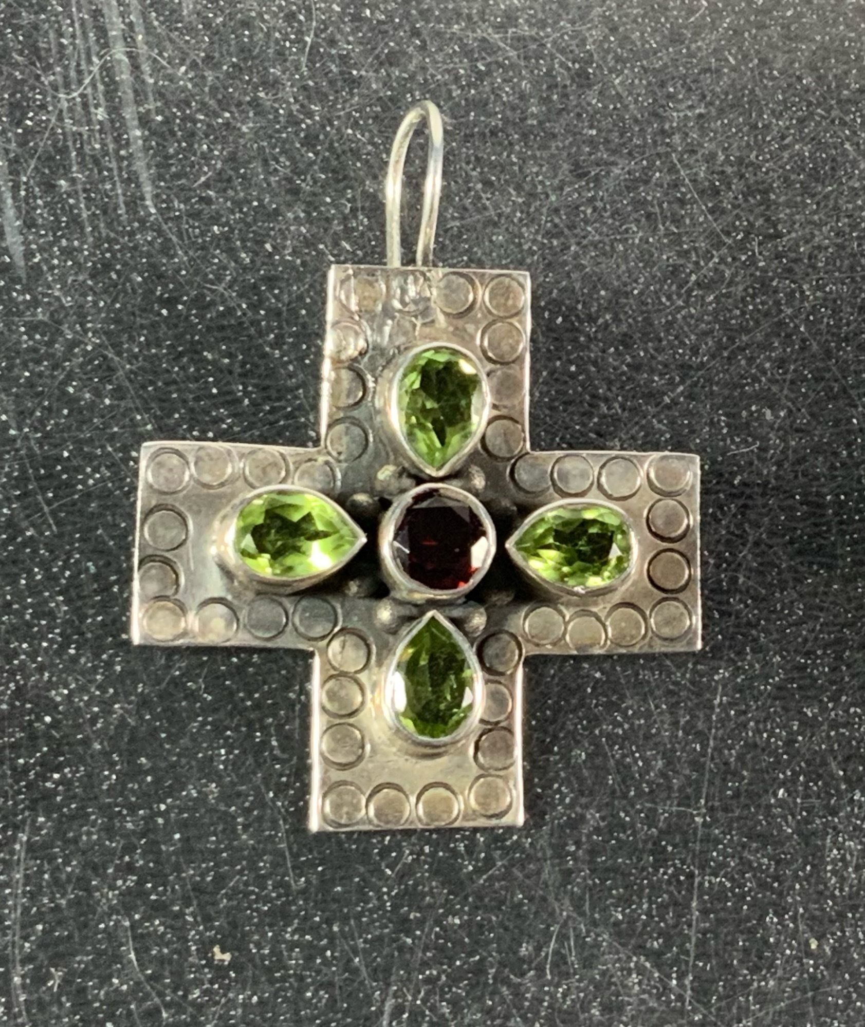 Dan Dodson Sterling Silver Peridot Garnet Hook Earrings