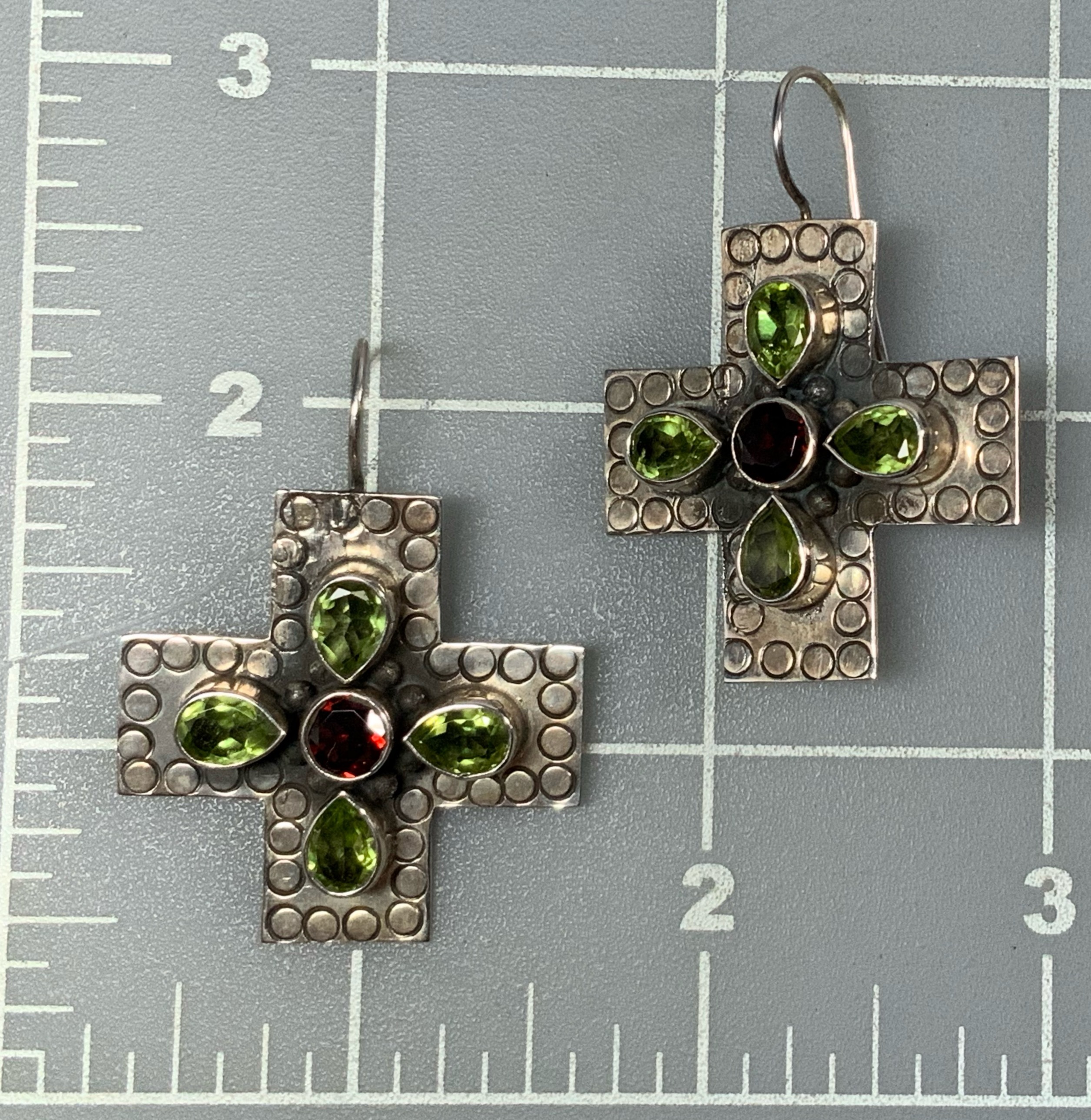 Dan Dodson Sterling Silver Peridot Garnet Hook Earrings
