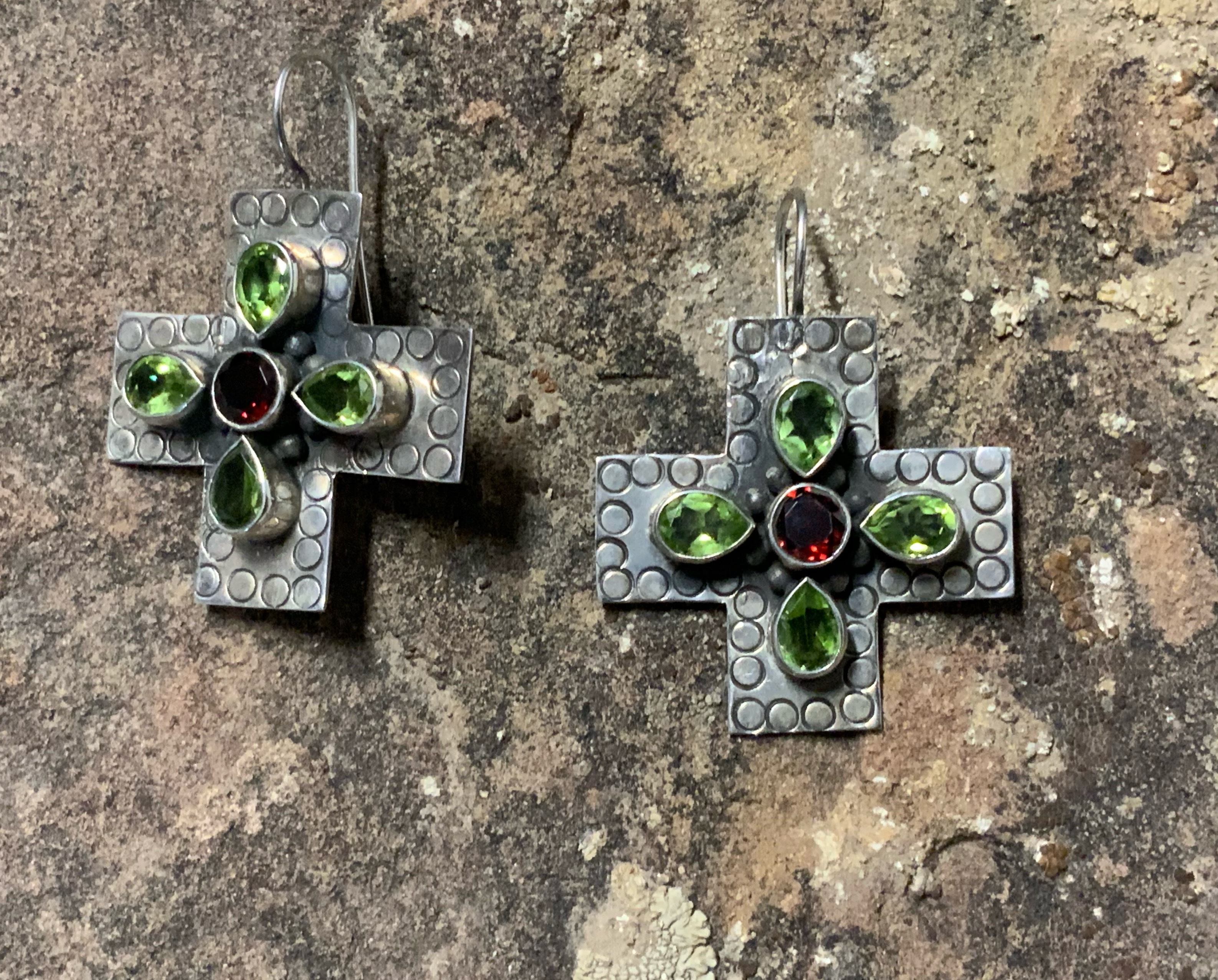 Dan Dodson Sterling Silver Peridot Garnet Hook Earrings