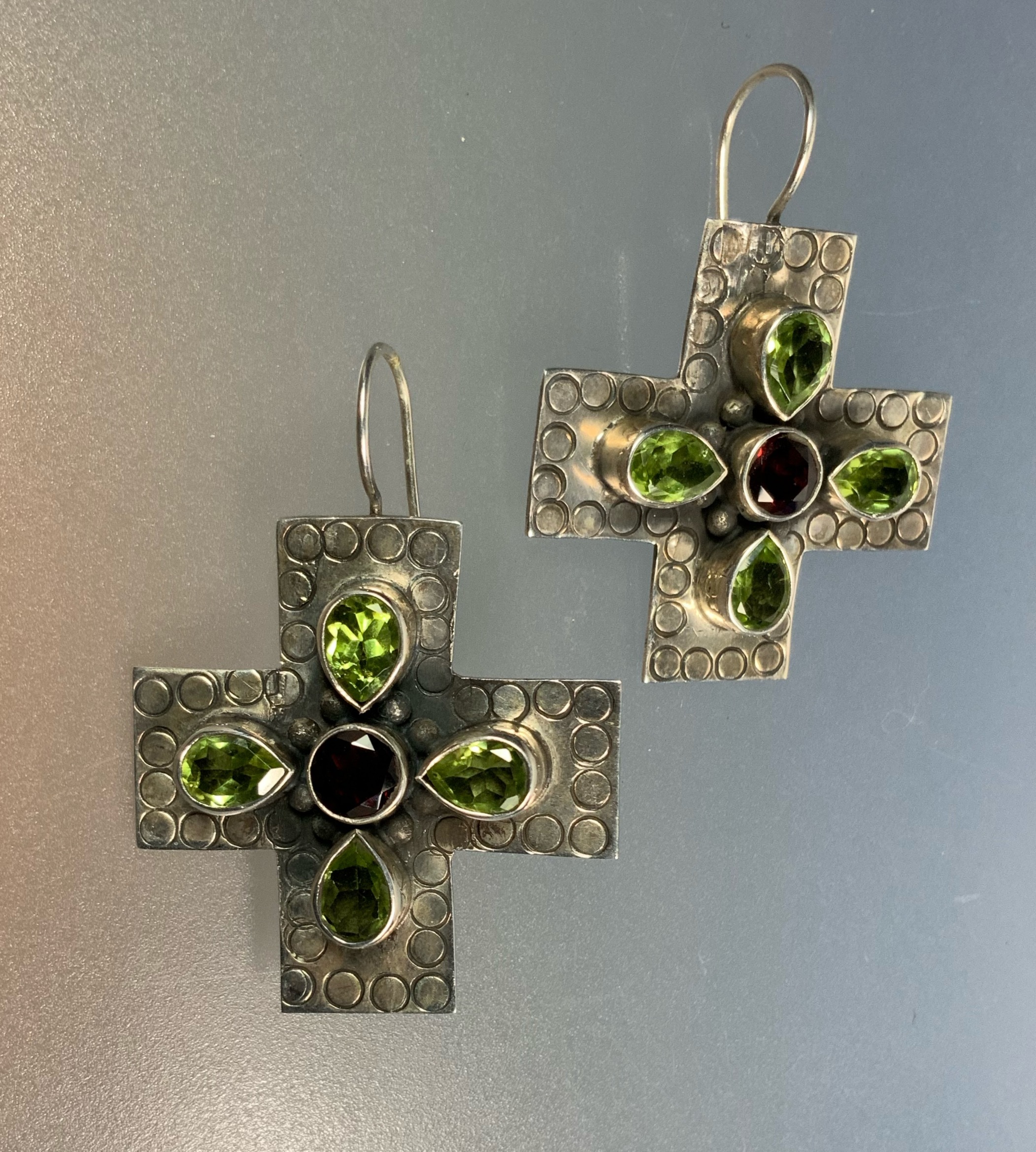 Dan Dodson Sterling Silver Peridot Garnet Hook Earrings