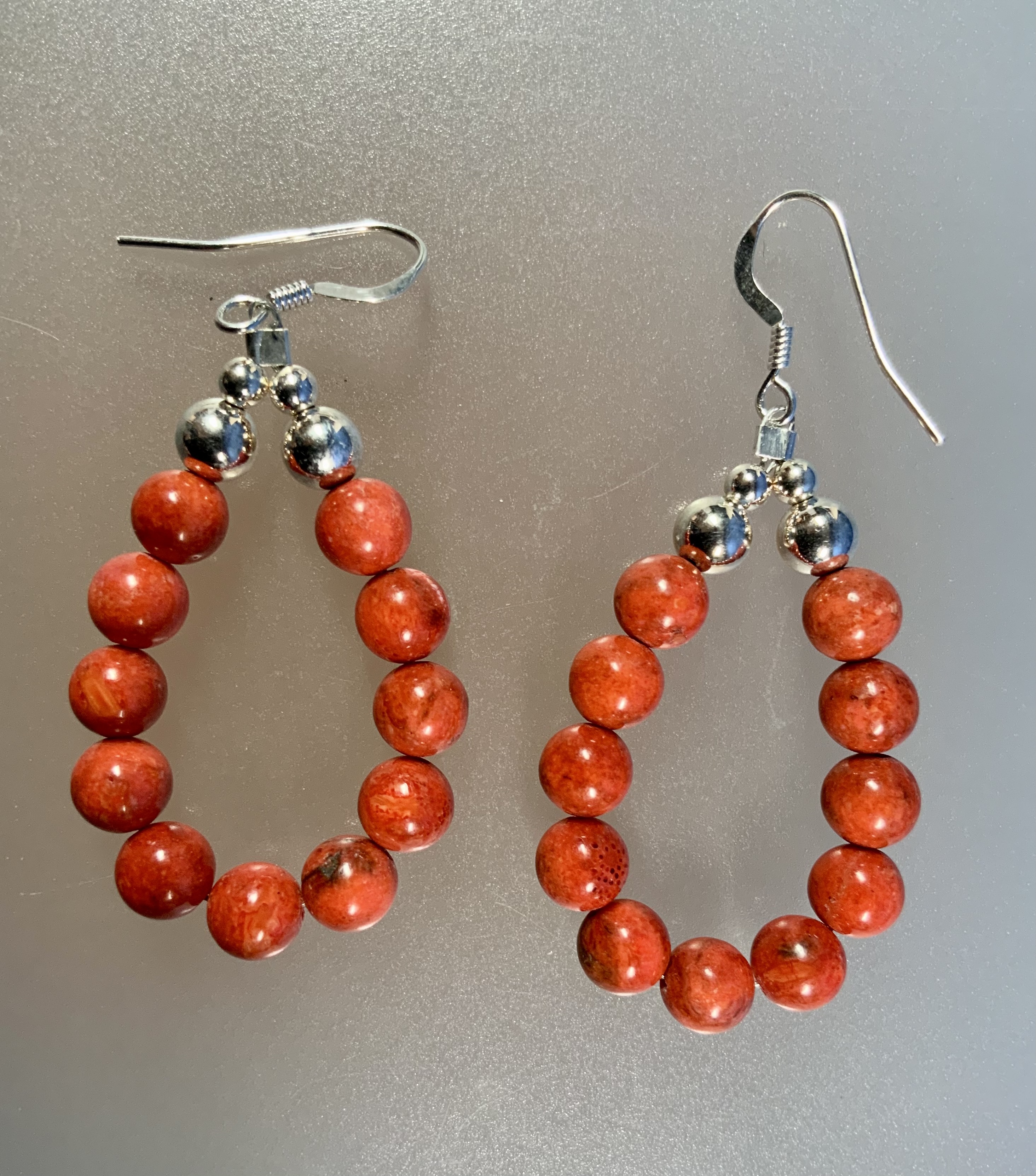 Apple Coral Sterling Silver Hook Earrings Navajo