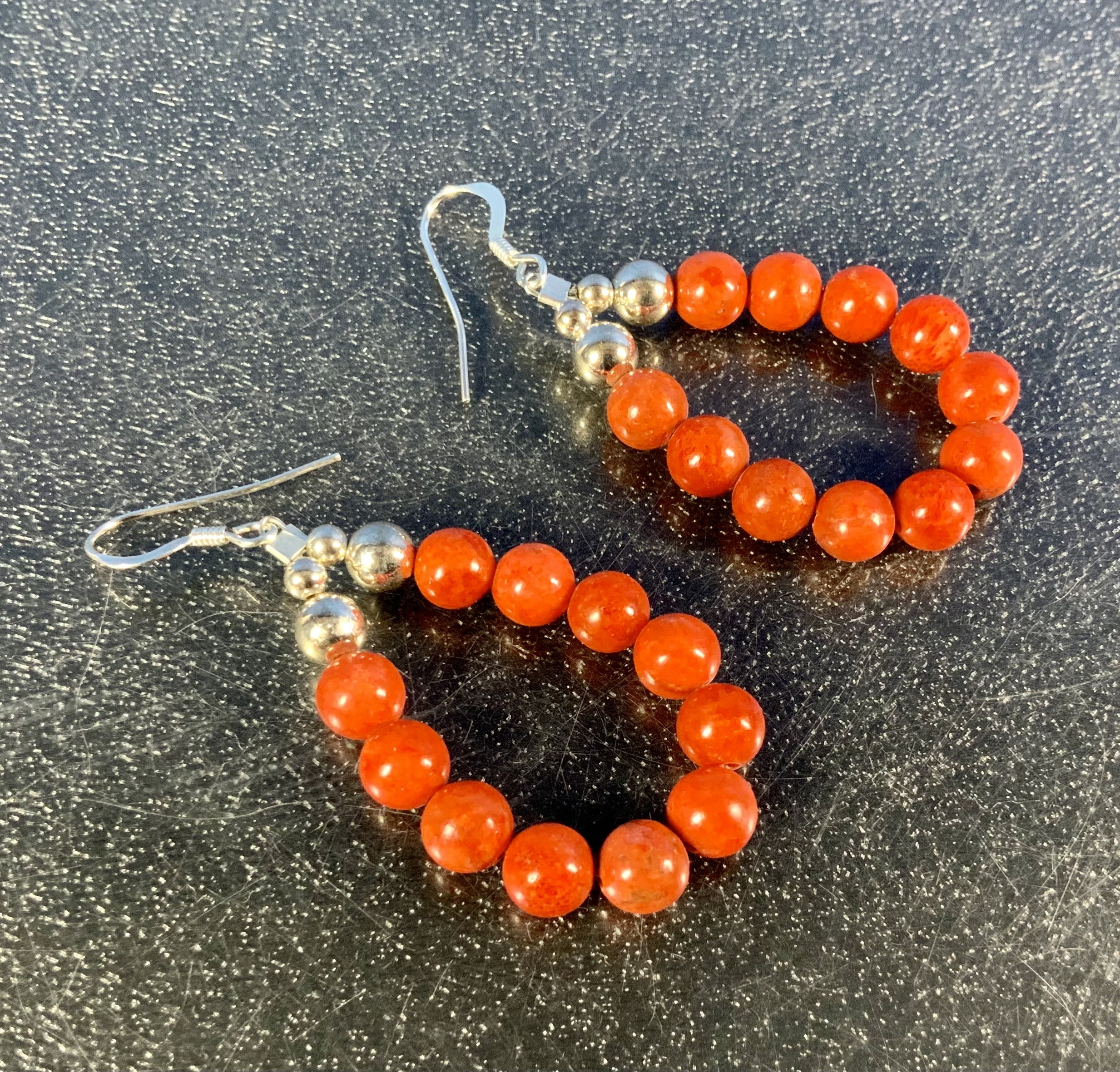 Apple Coral Sterling Silver Hook Earrings Navajo