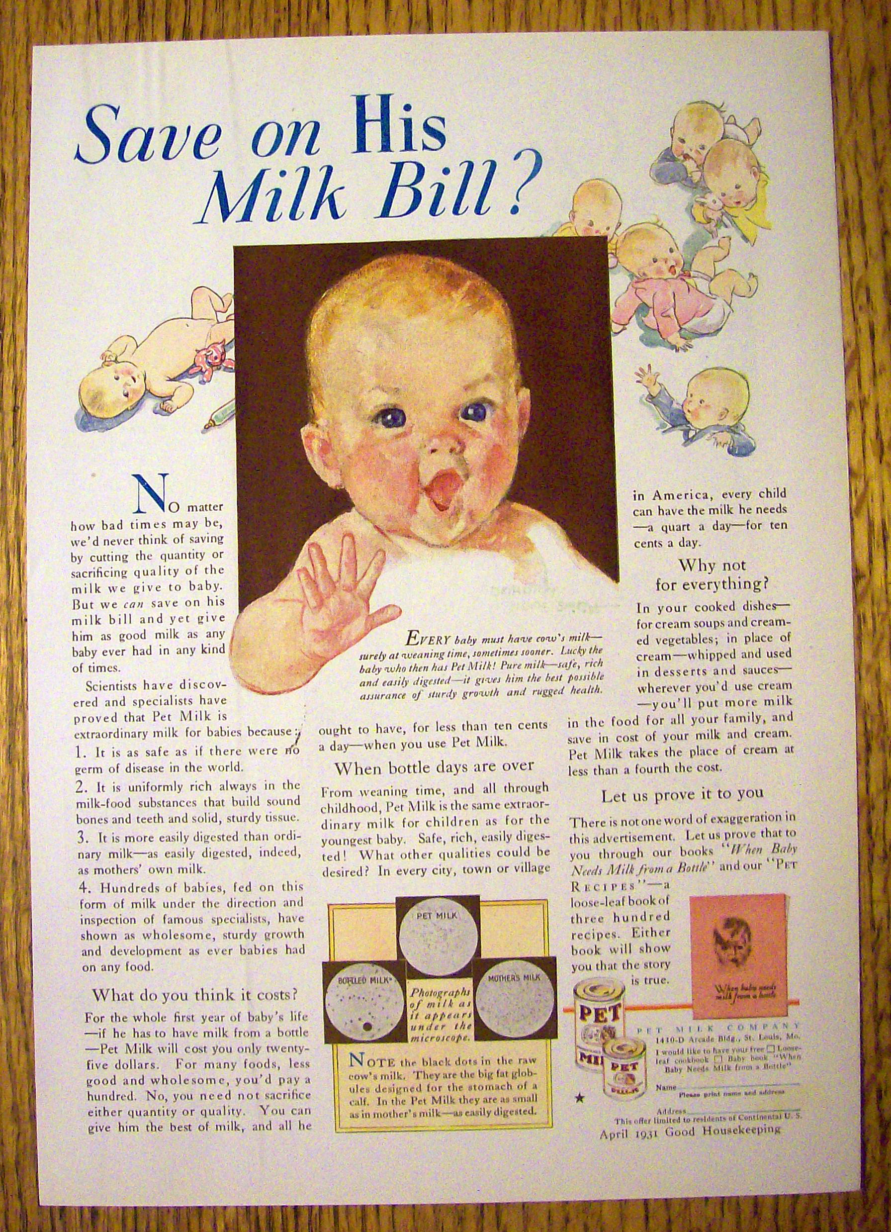 1931 Pet Evaporated Milk with Baby Smiling