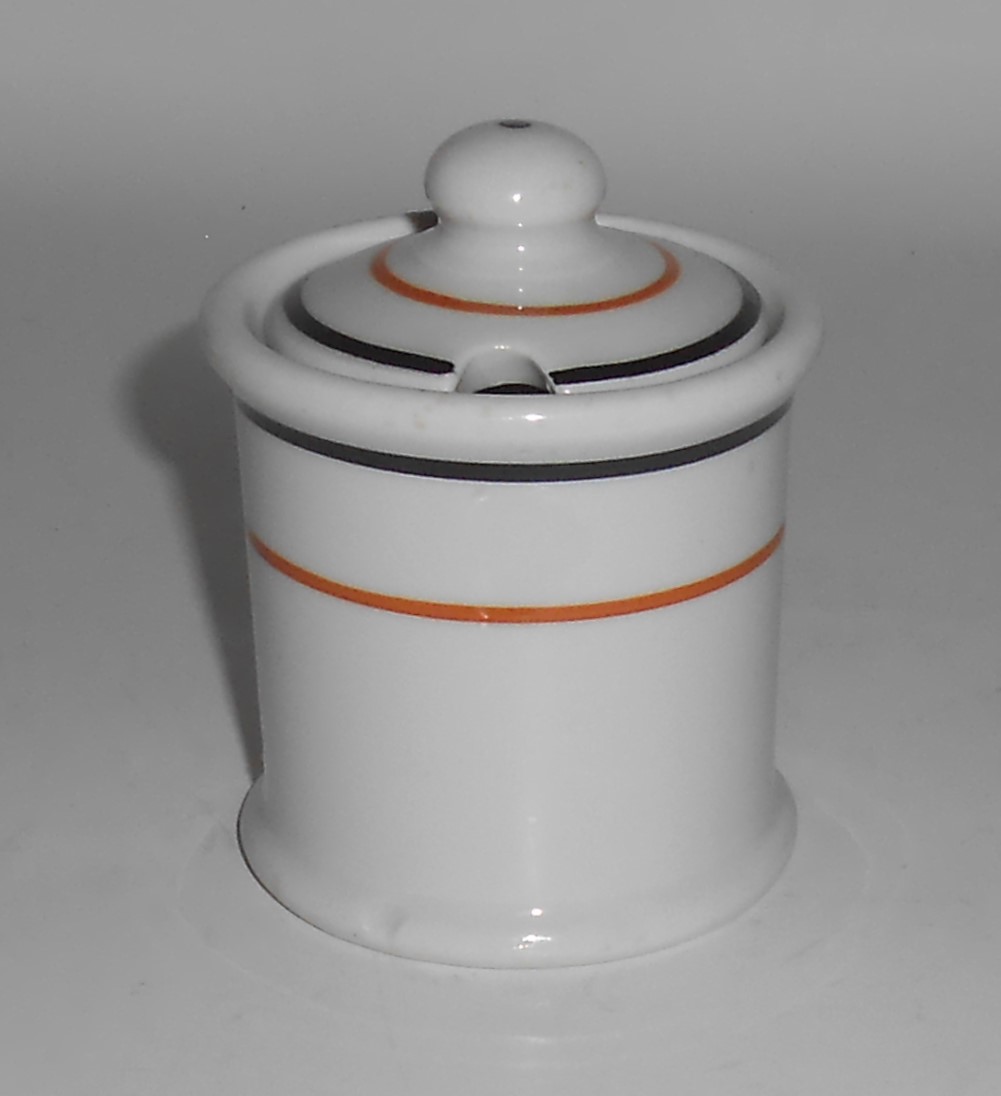 Buffalo Restaurant China Black Tan Band Mustard Jar