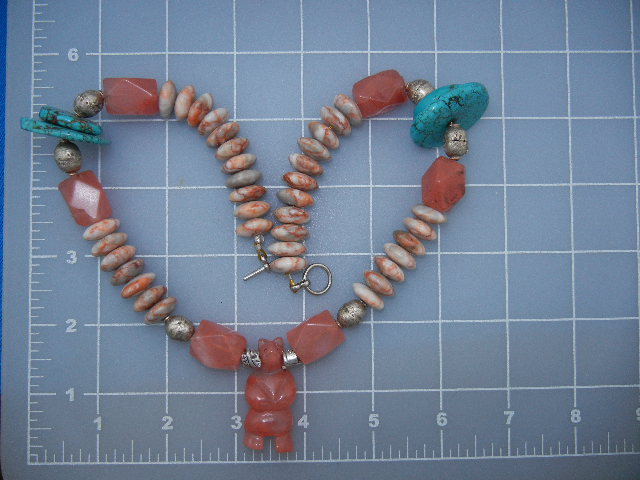 Carved Rose Quartz Turquoise Silver Agate Necklace