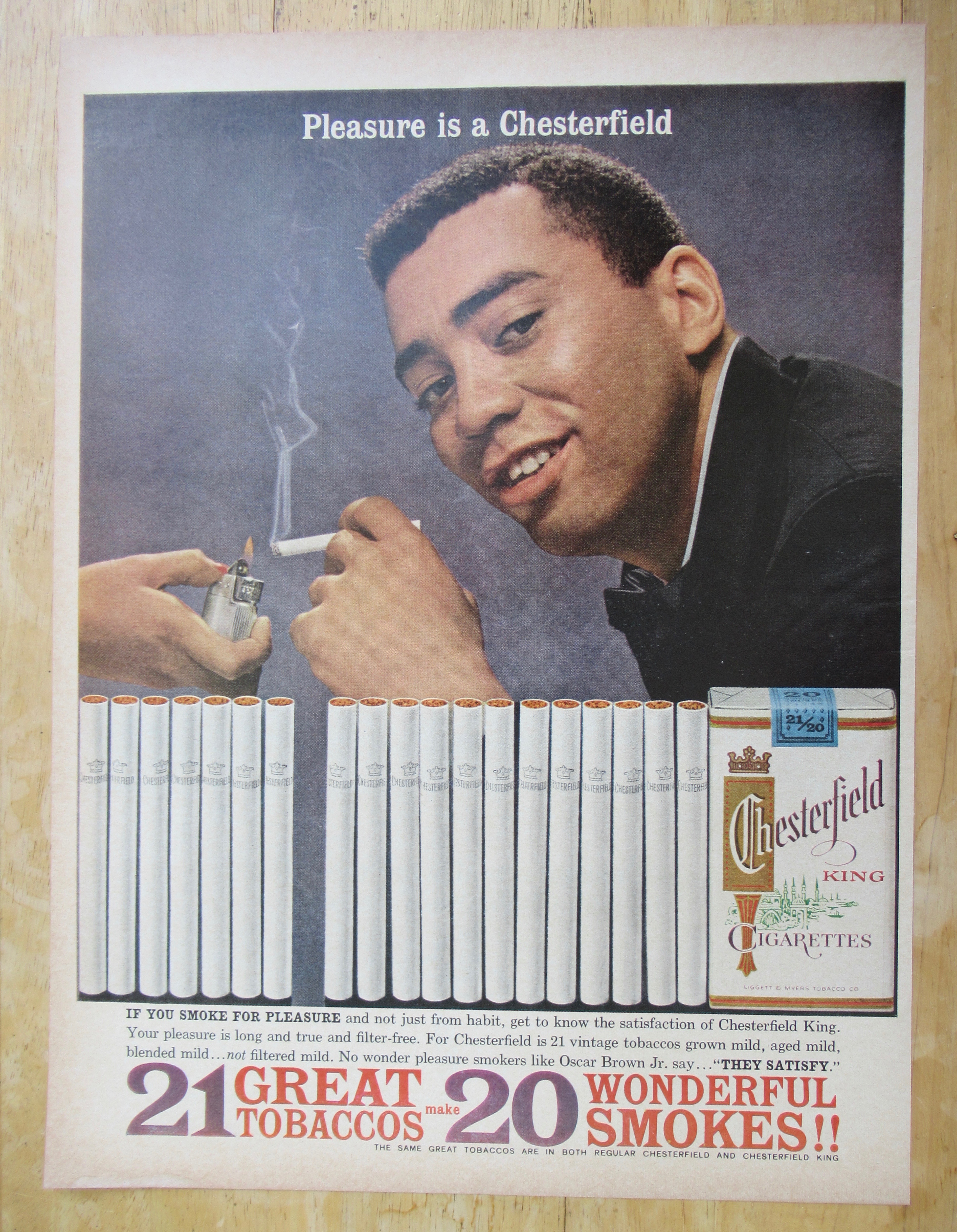 1962 Chesterfield Cigarettes w/ Man Lighting Cigarette
