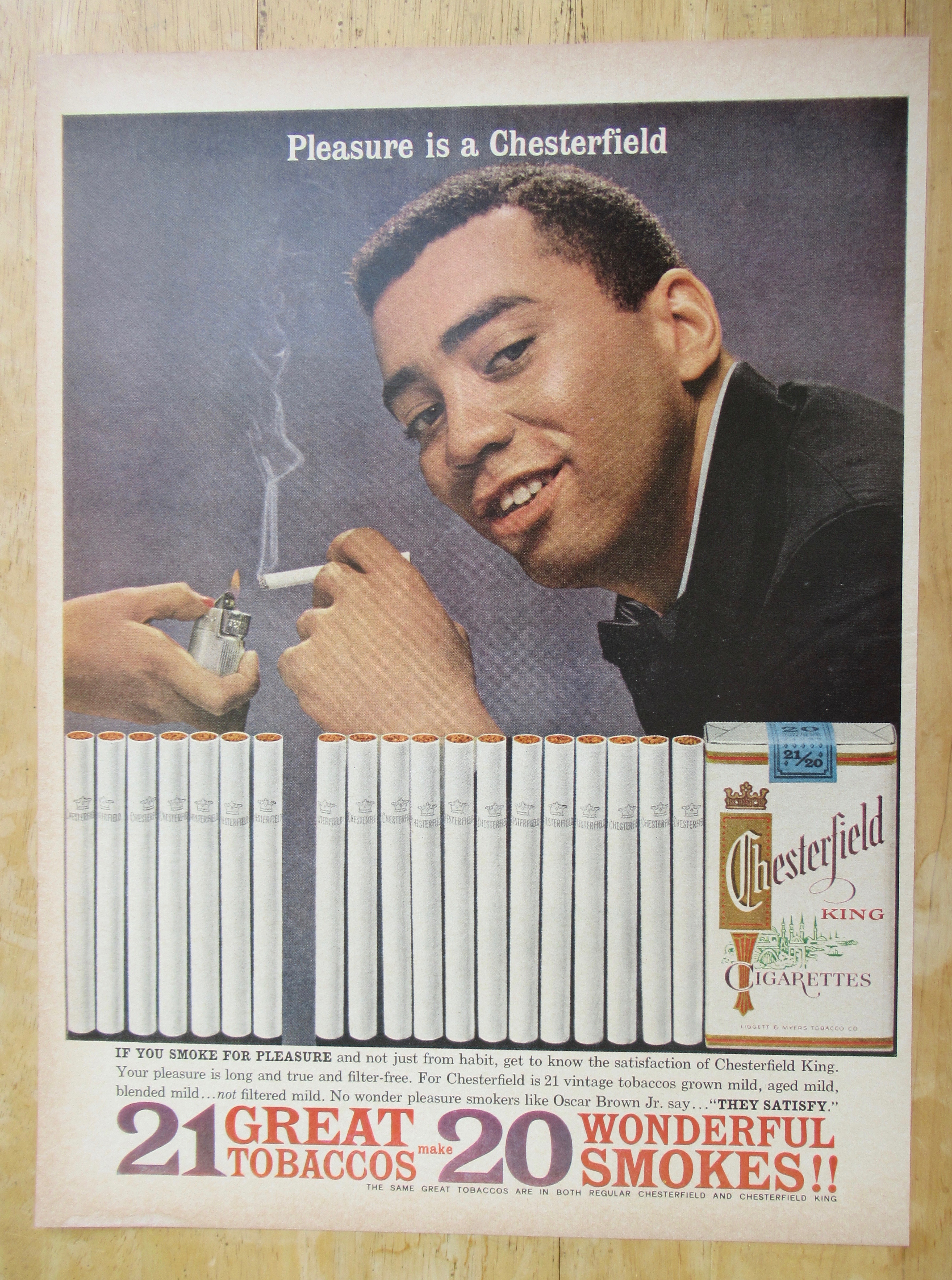 1962 Chesterfield Cigarettes w/ Man Lighting Cigarette