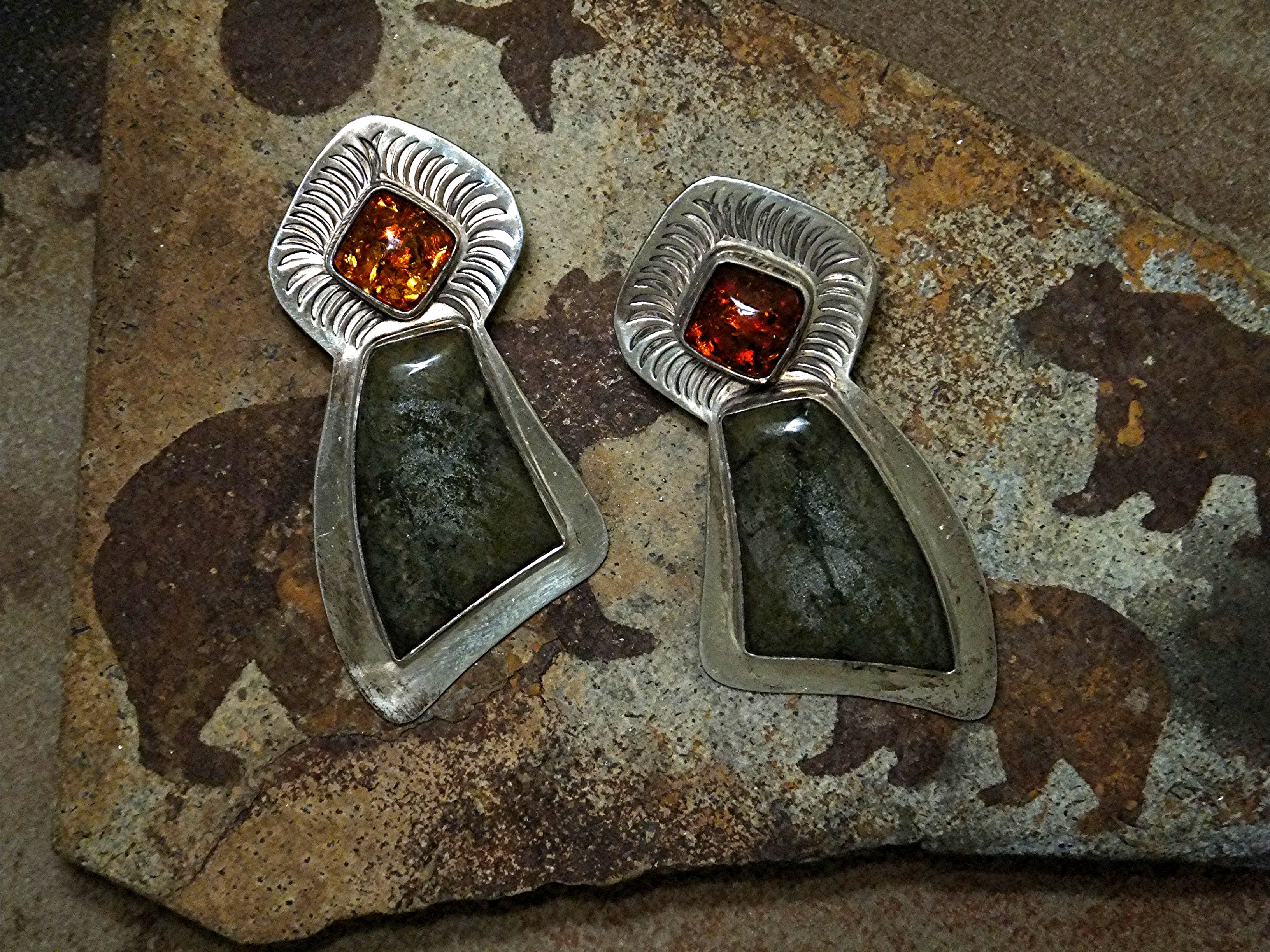 David Troutman Agate & Amber Sterling Silver Earrings