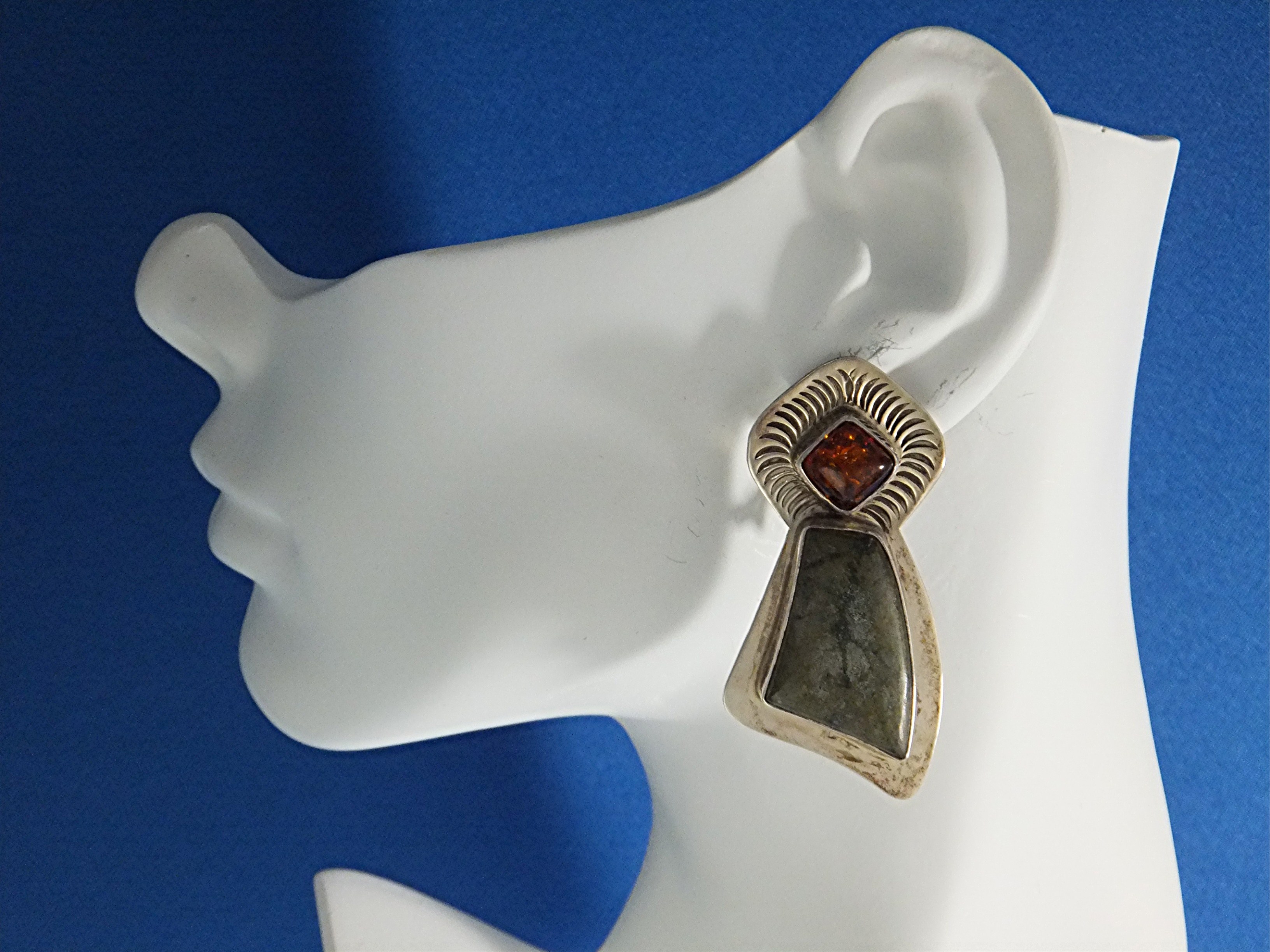 David Troutman Agate & Amber Sterling Silver Earrings