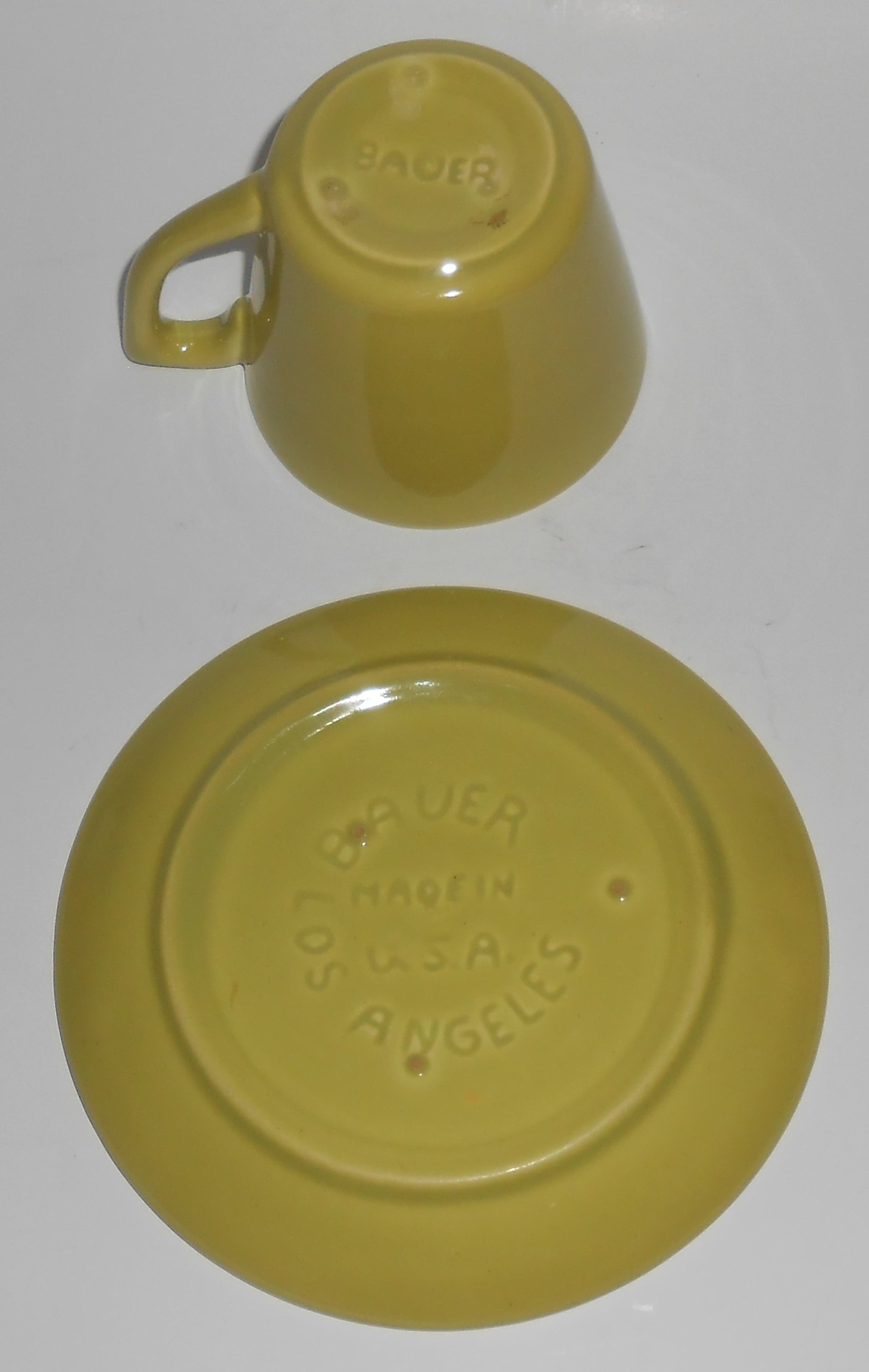Bauer Pottery Mission Moderne Chartreuse Cup & Saucer S