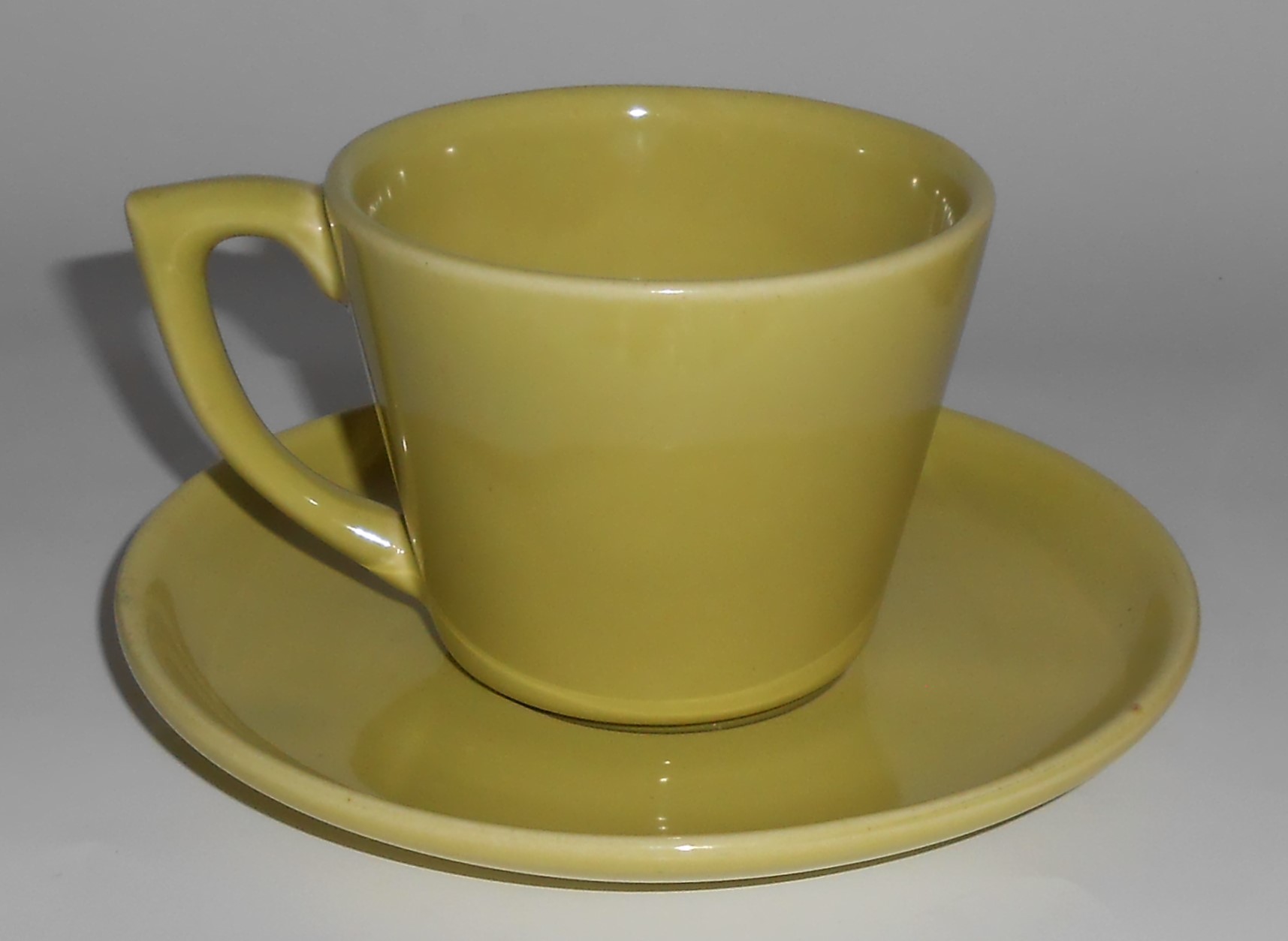 Bauer Pottery Mission Moderne Chartreuse Cup & Saucer S