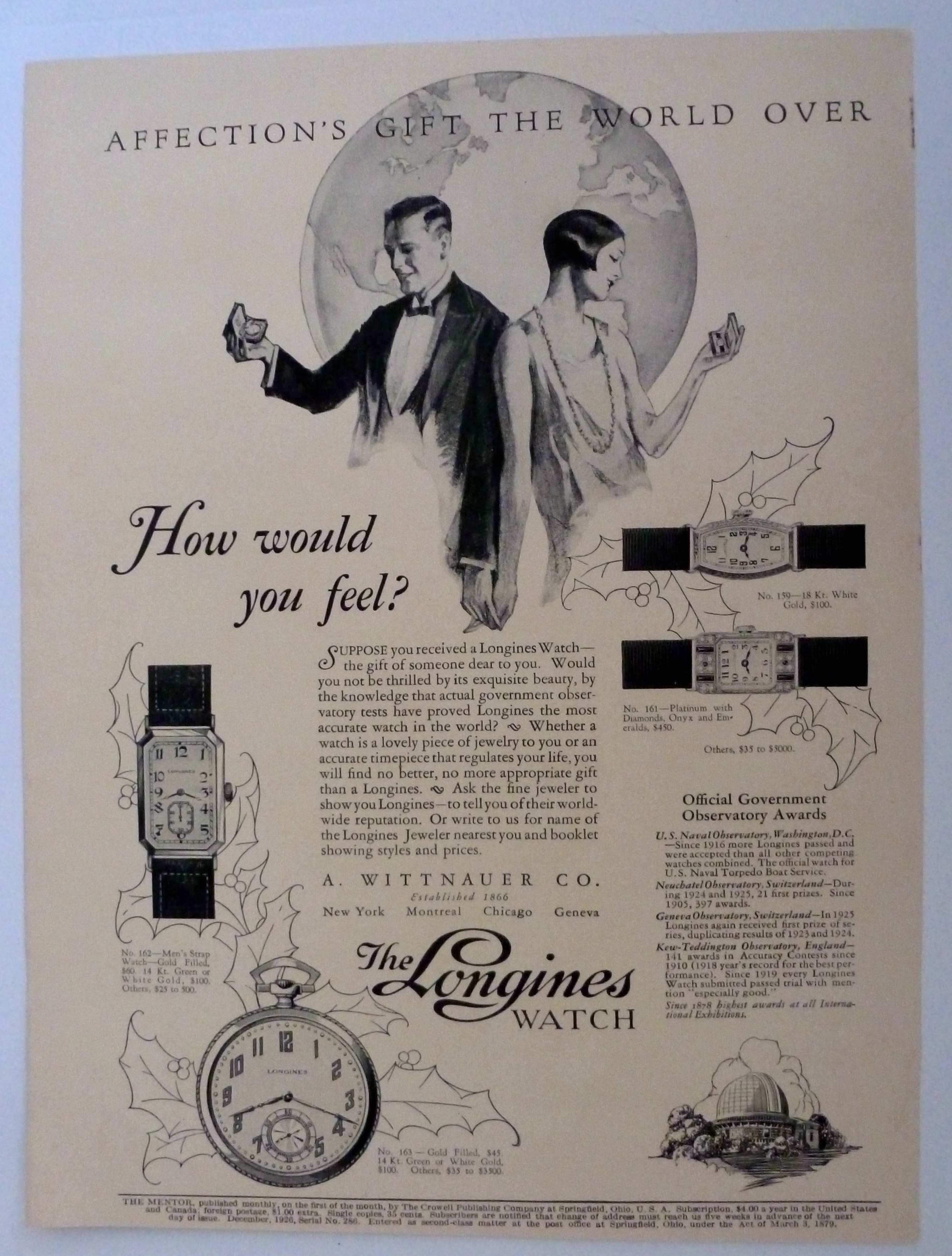 1926 Longines Watch with Man & Woman Looking At Watches
