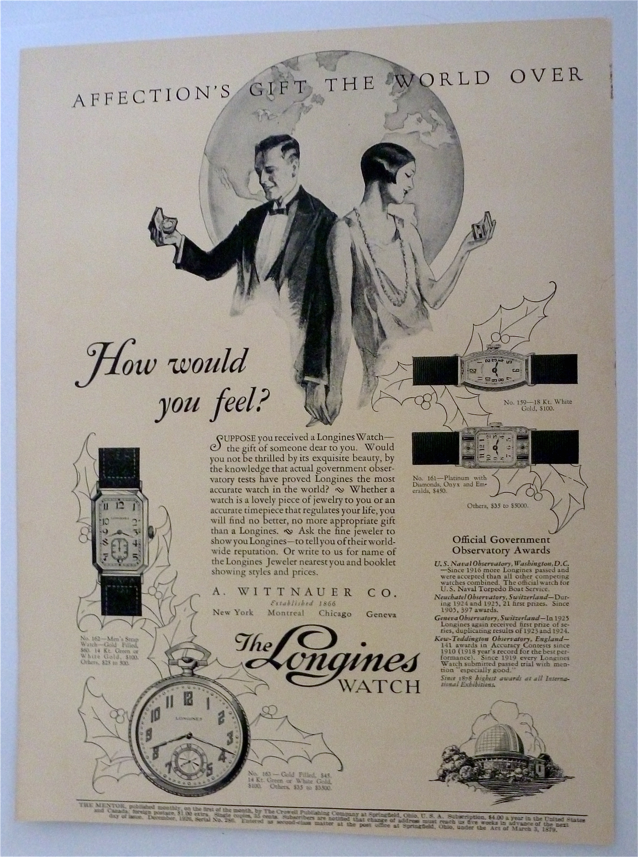 1926 Longines Watch with Man & Woman Looking At Watches