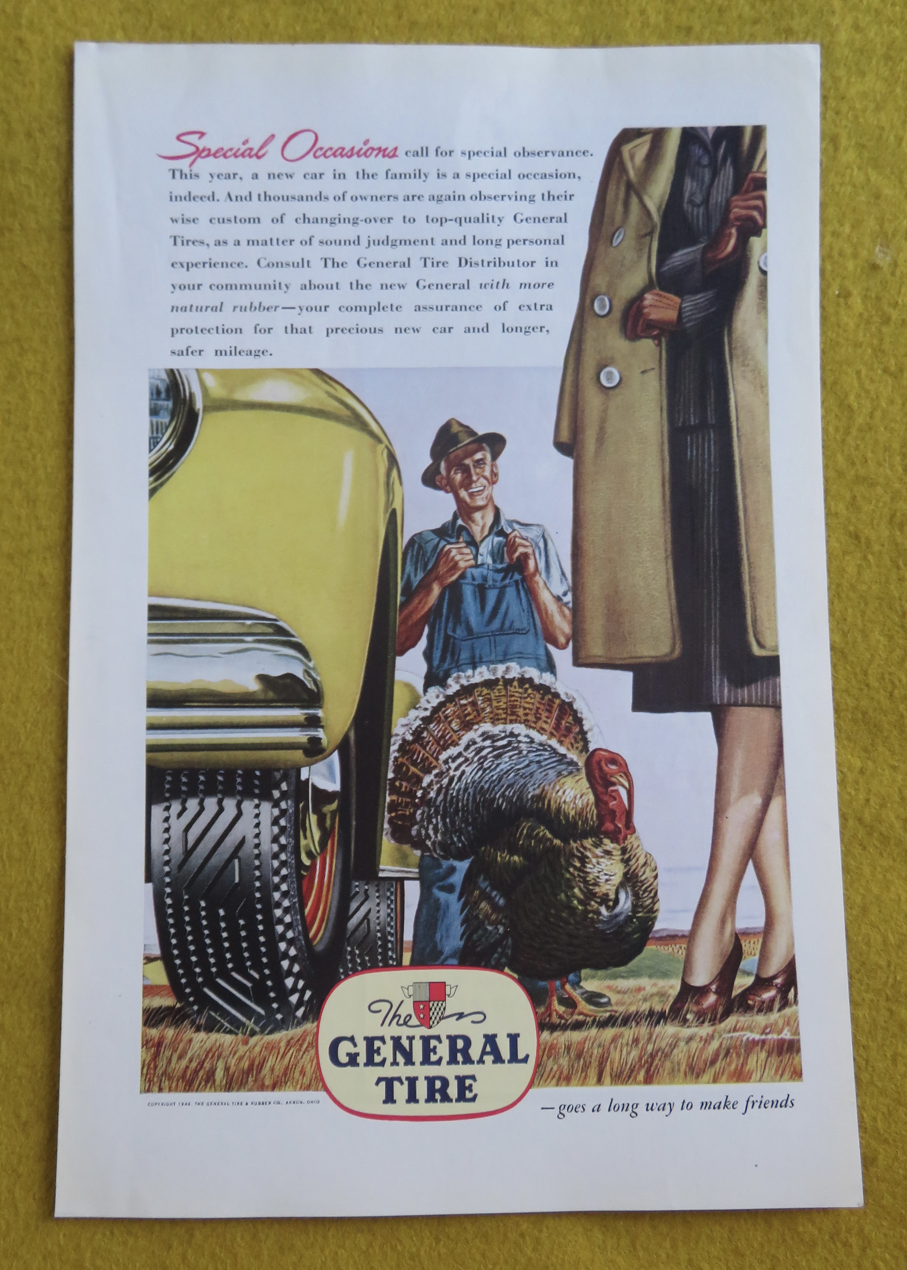 1946 General Tire with Man Standing With Turkey