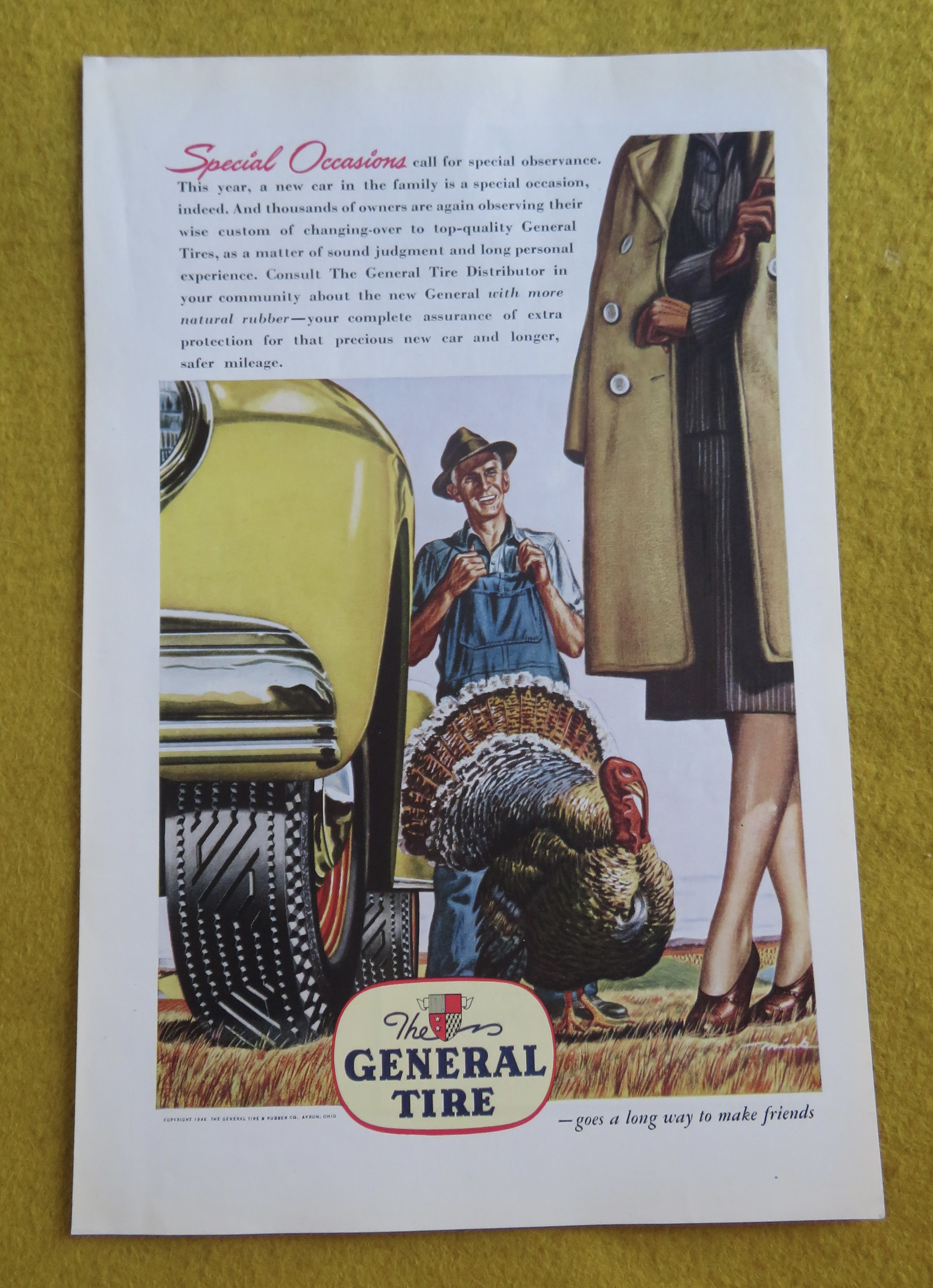 1946 General Tire with Man Standing With Turkey