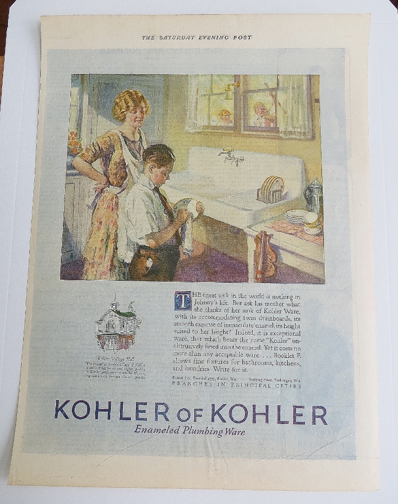 1925 Kohler Of Kohler Sink With Boy Wiping Dishes