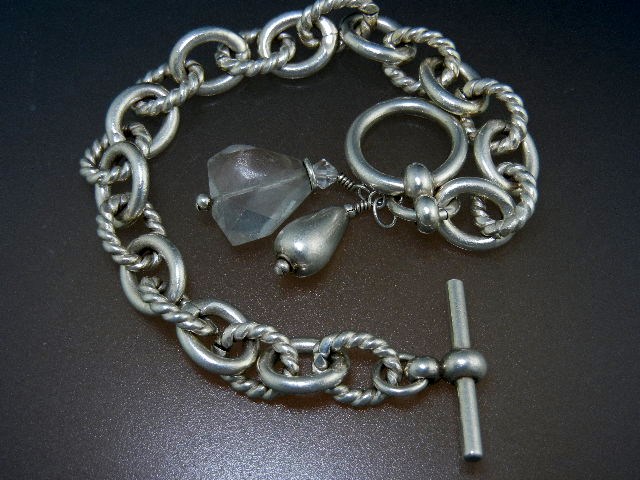 Silver Link Bracelet Toggle Clasp 2 Charms