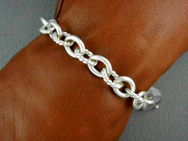 Silver Link Bracelet Toggle Clasp 2 Charms