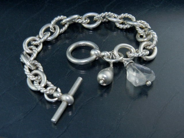 Silver Link Bracelet Toggle Clasp 2 Charms