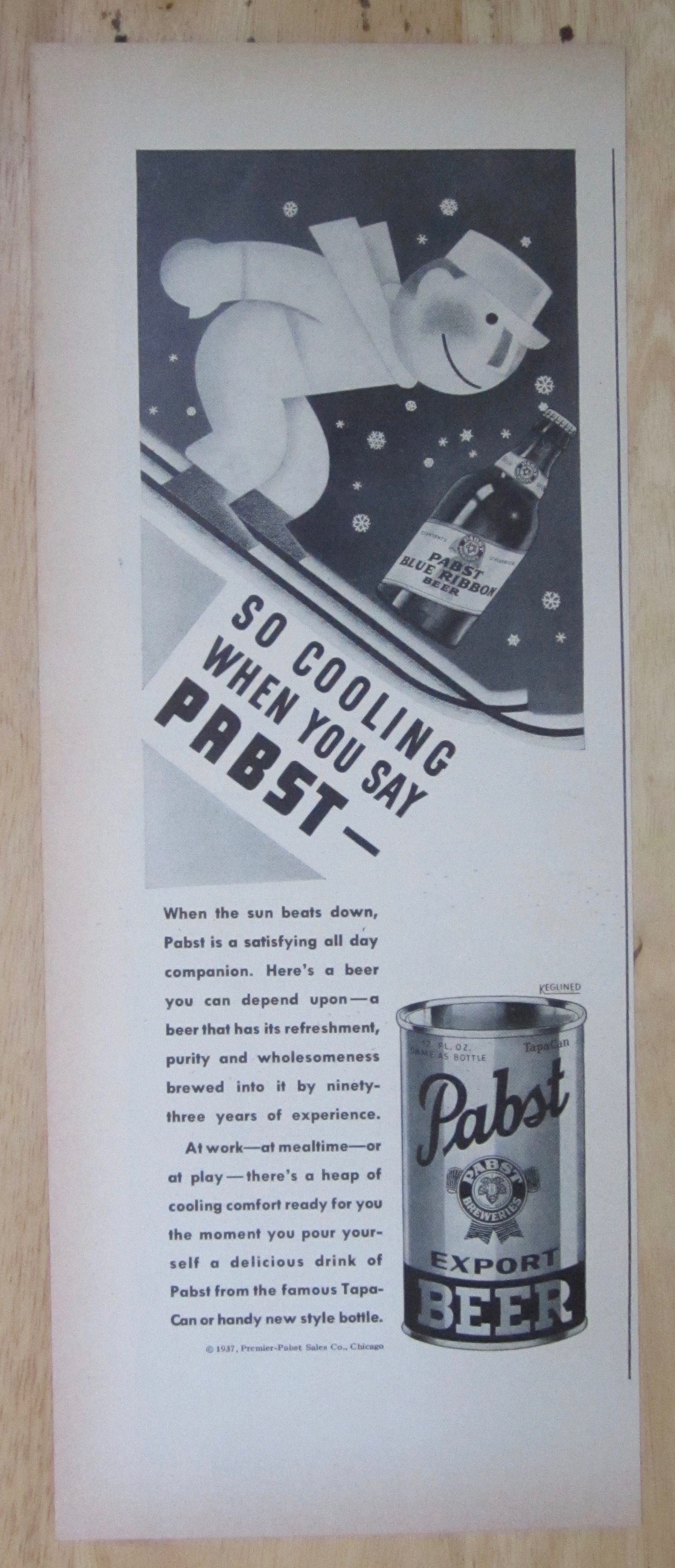 1937 Pabst Beer with Man Skiing