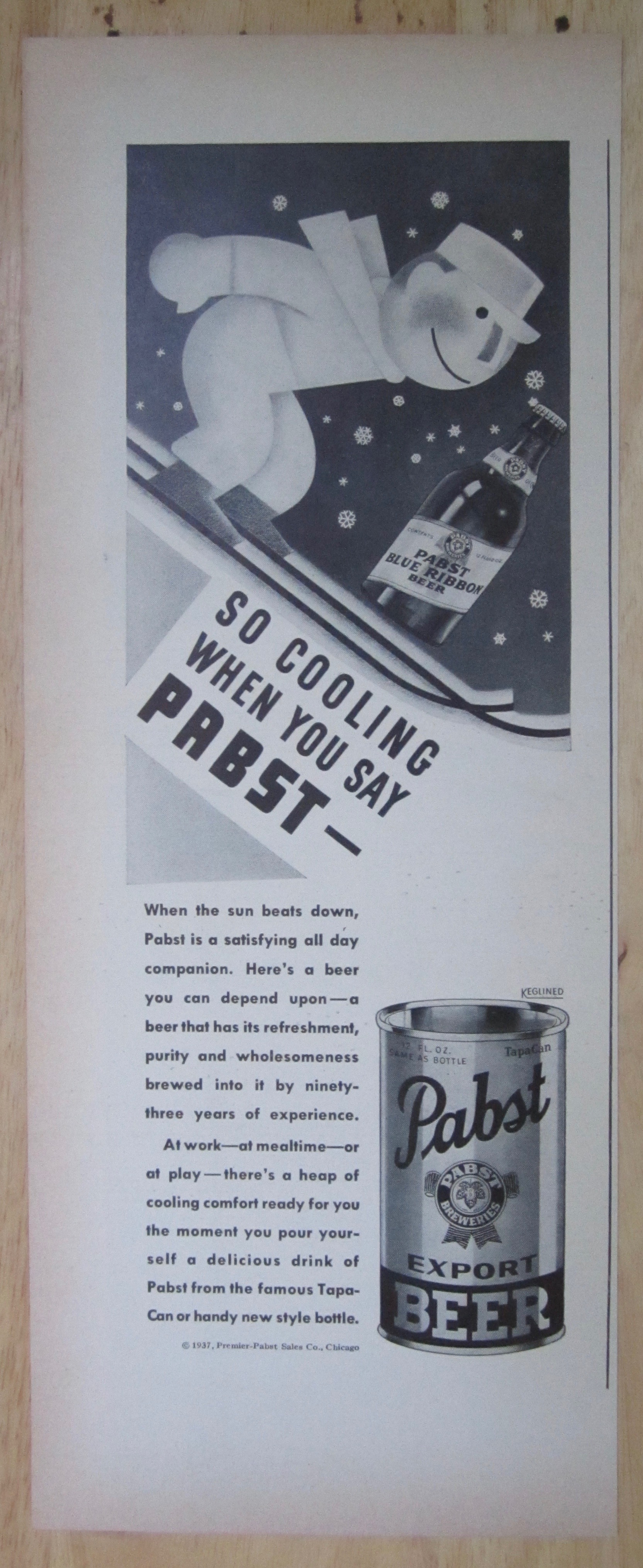 1937 Pabst Beer with Man Skiing