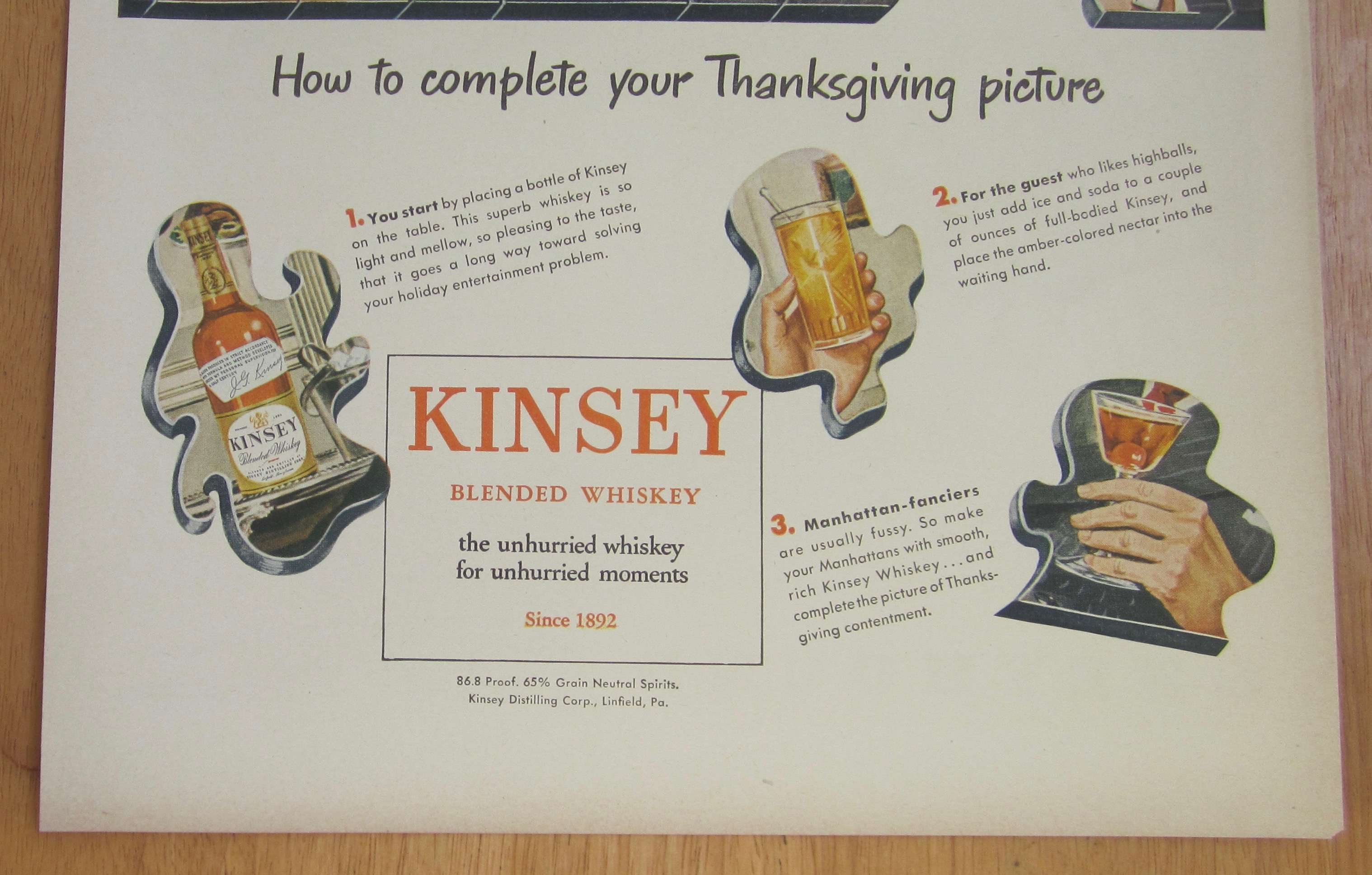 1946 Kinsey Whiskey with Puzzle of Men Talking