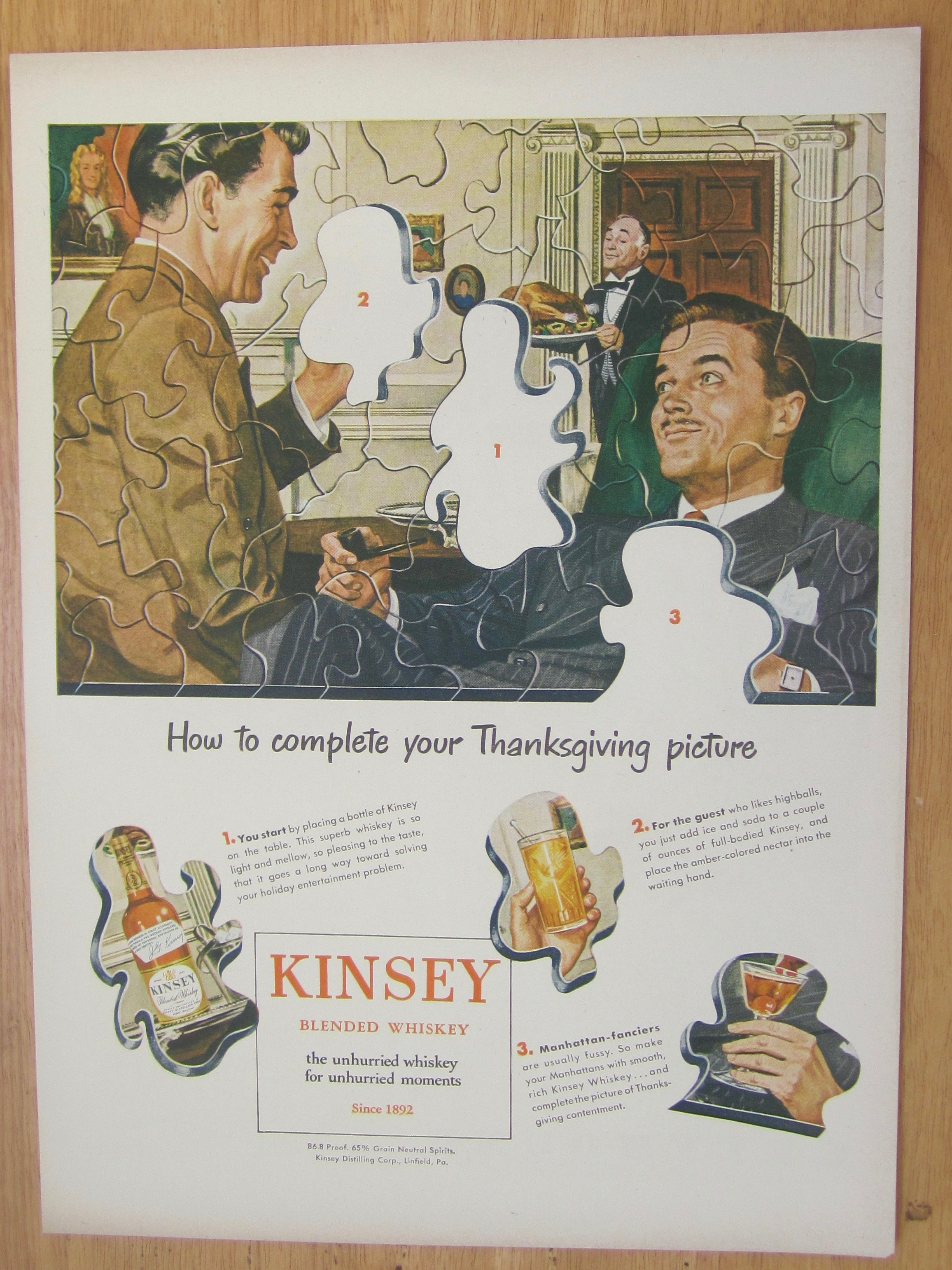 1946 Kinsey Whiskey with Puzzle of Men Talking