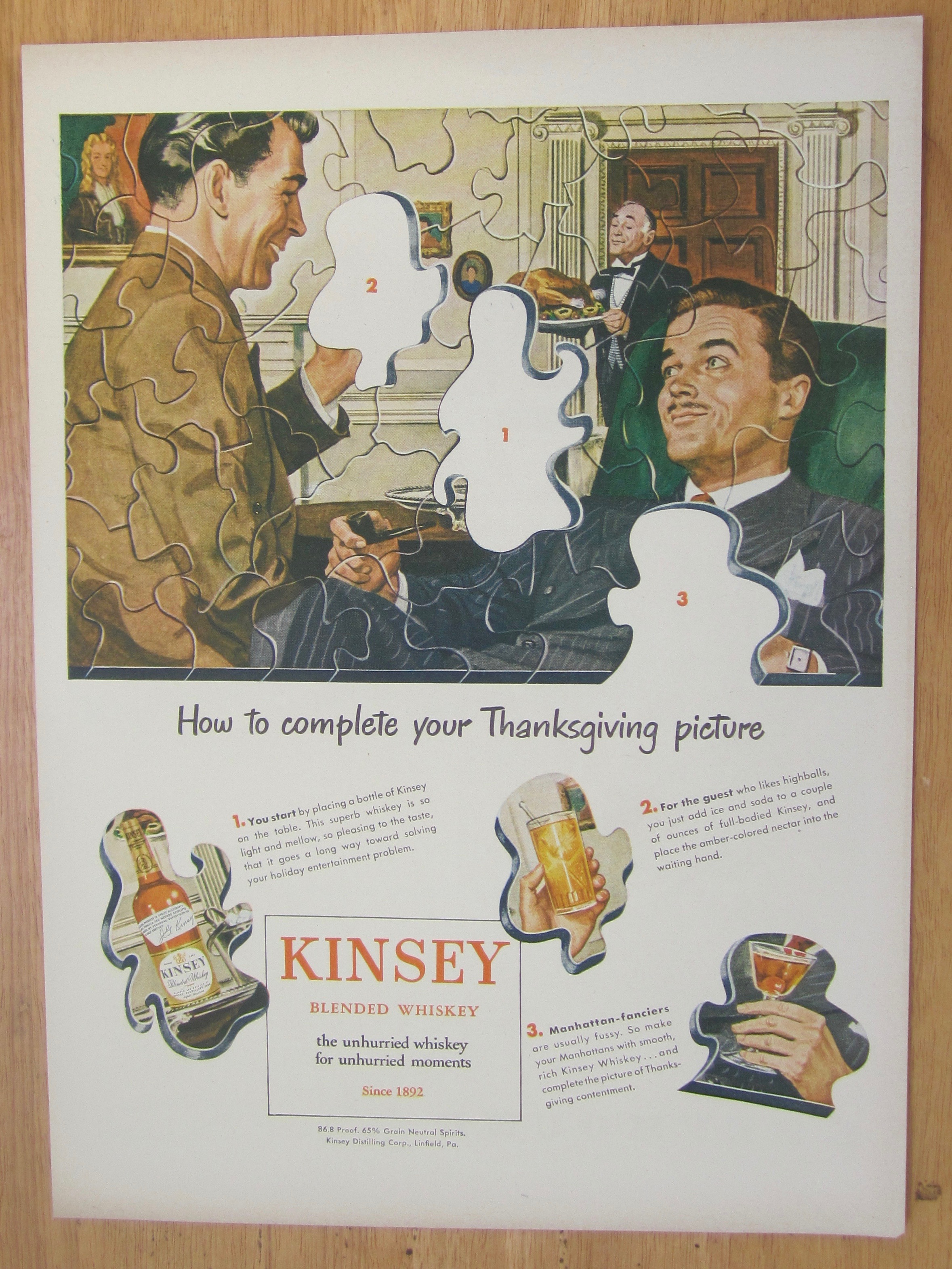 1946 Kinsey Whiskey with Puzzle of Men Talking