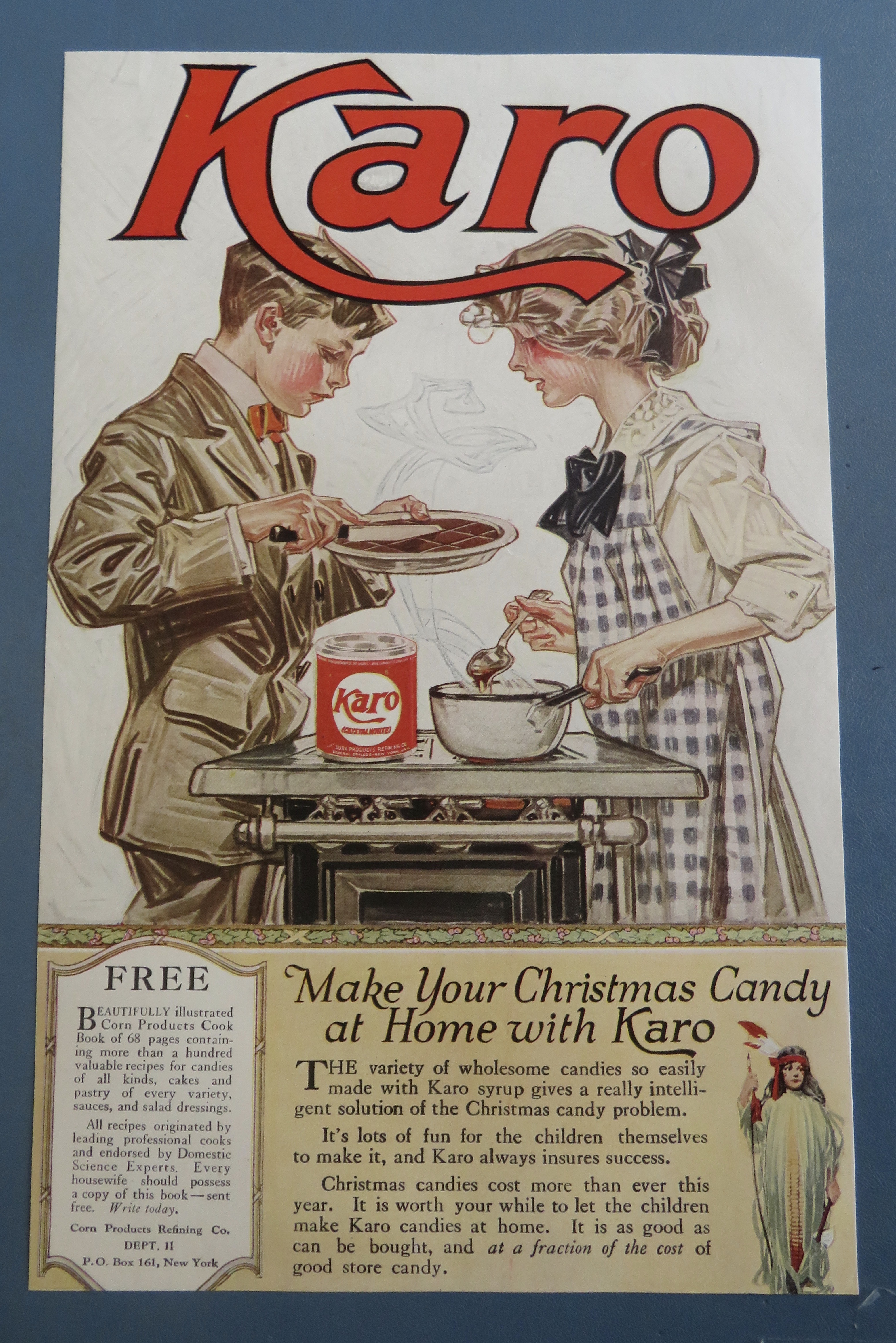 1910's Karo Syrup w/ Boy & Girl Making Christmas Candy
