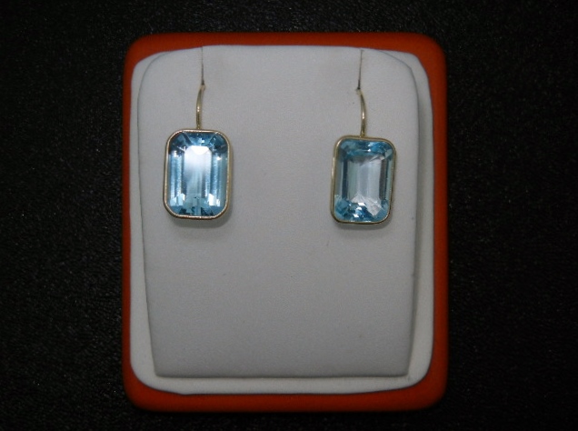 14K Gold Blue Topaz Shepherd Hook Earrings USA