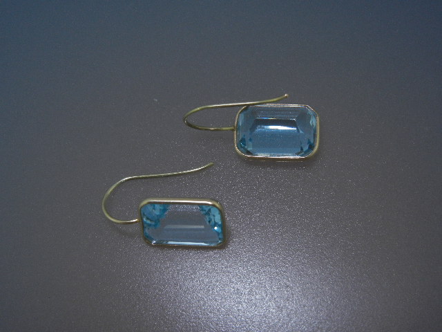 14K Gold Blue Topaz Shepherd Hook Earrings USA