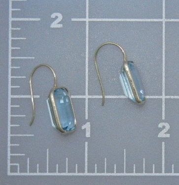 14K Gold Blue Topaz Shepherd Hook Earrings USA