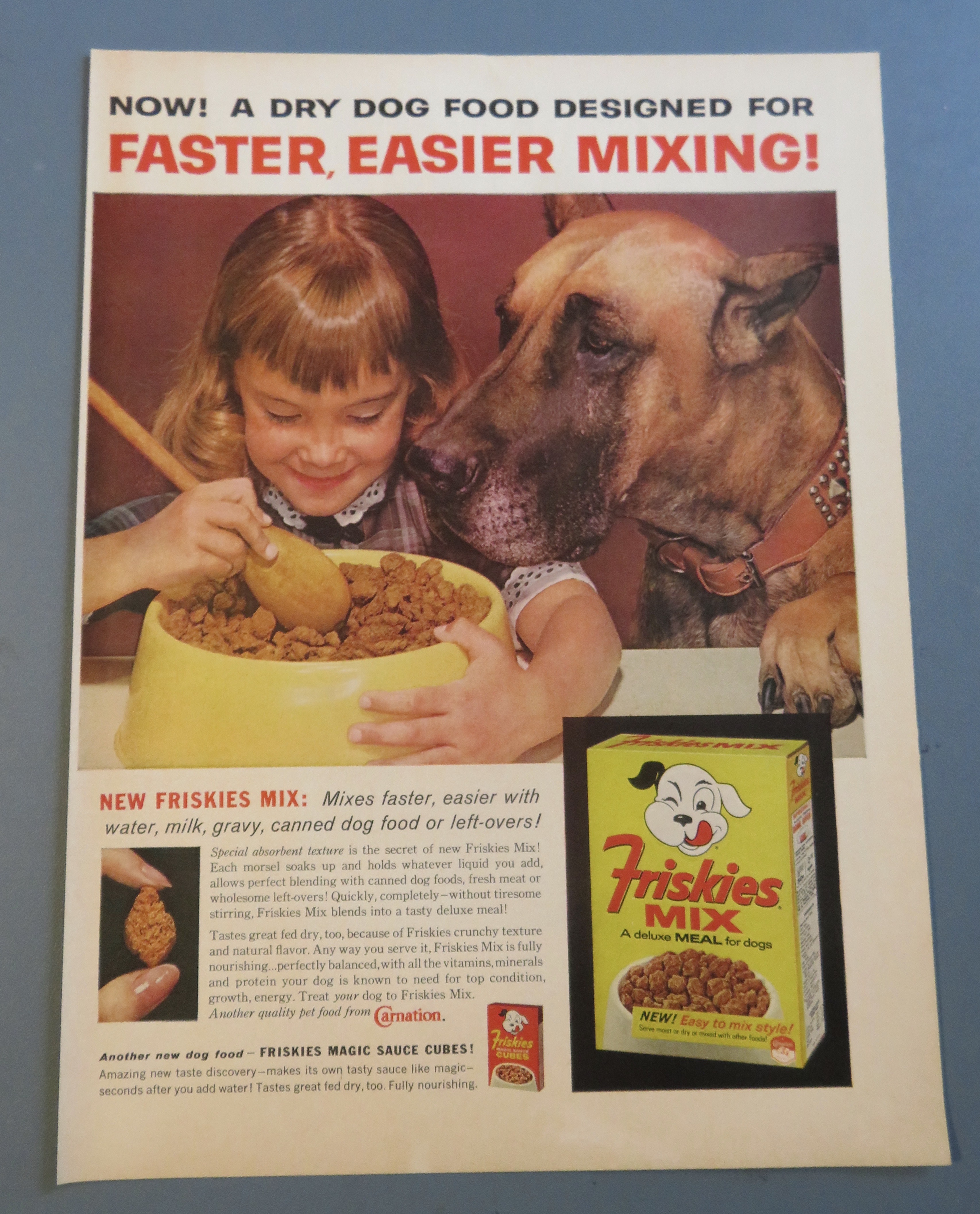 1961 Friskies Mix with Little Girl Feeding Her Dog