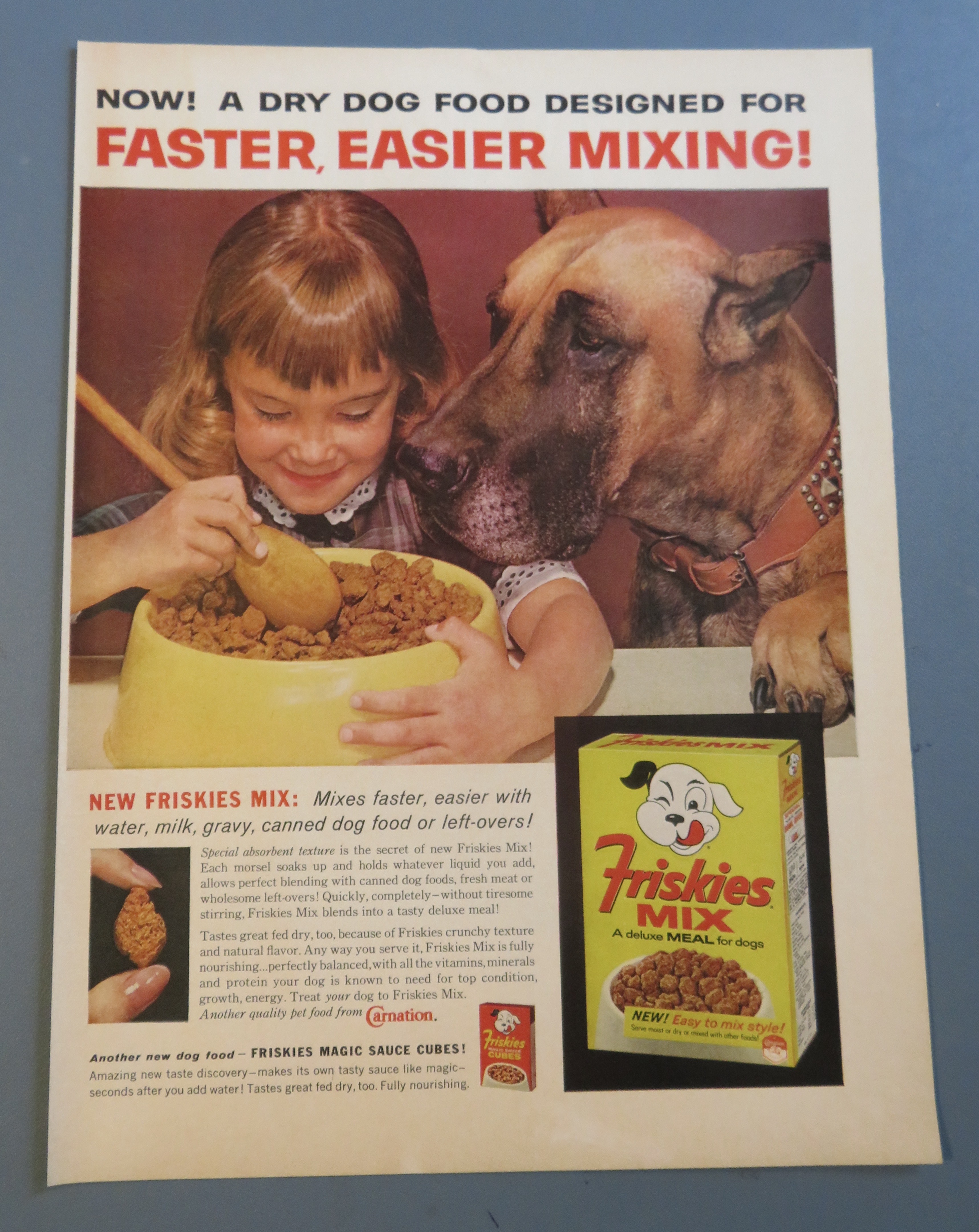 1961 Friskies Mix with Little Girl Feeding Her Dog