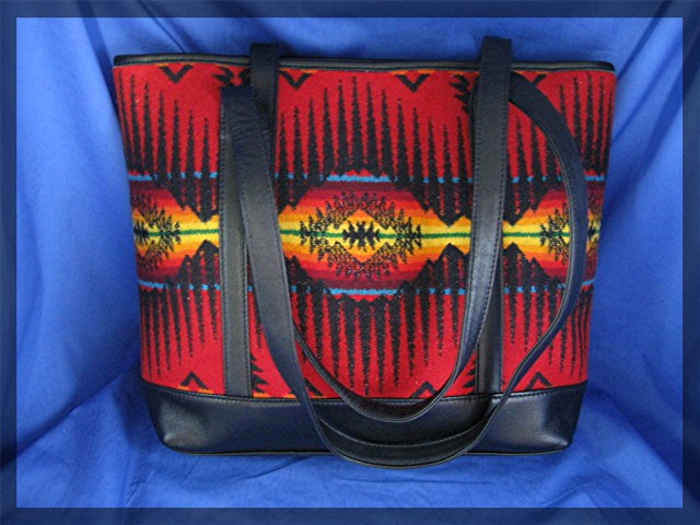 Bag Pendleton Leather  Red Gold  Wool Tote