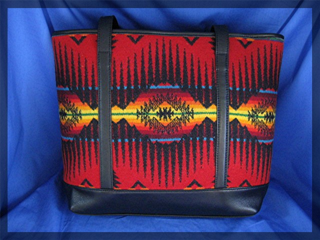 Bag Pendleton Leather  Red Gold  Wool Tote