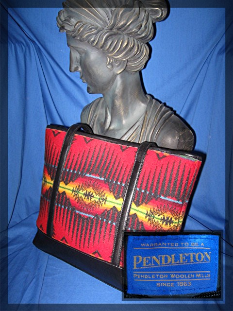 Bag Pendleton Leather Red Gold Wool Tote
