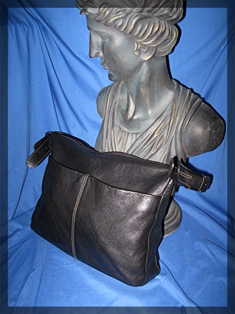 Stone Mountain Black Leather Adjustable Shoulder Bag