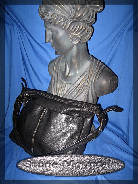 Stone Mountain Black Leather Adjustable Shoulder Bag