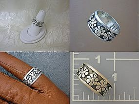 Band Ring Sterling Silver Flower Patterned