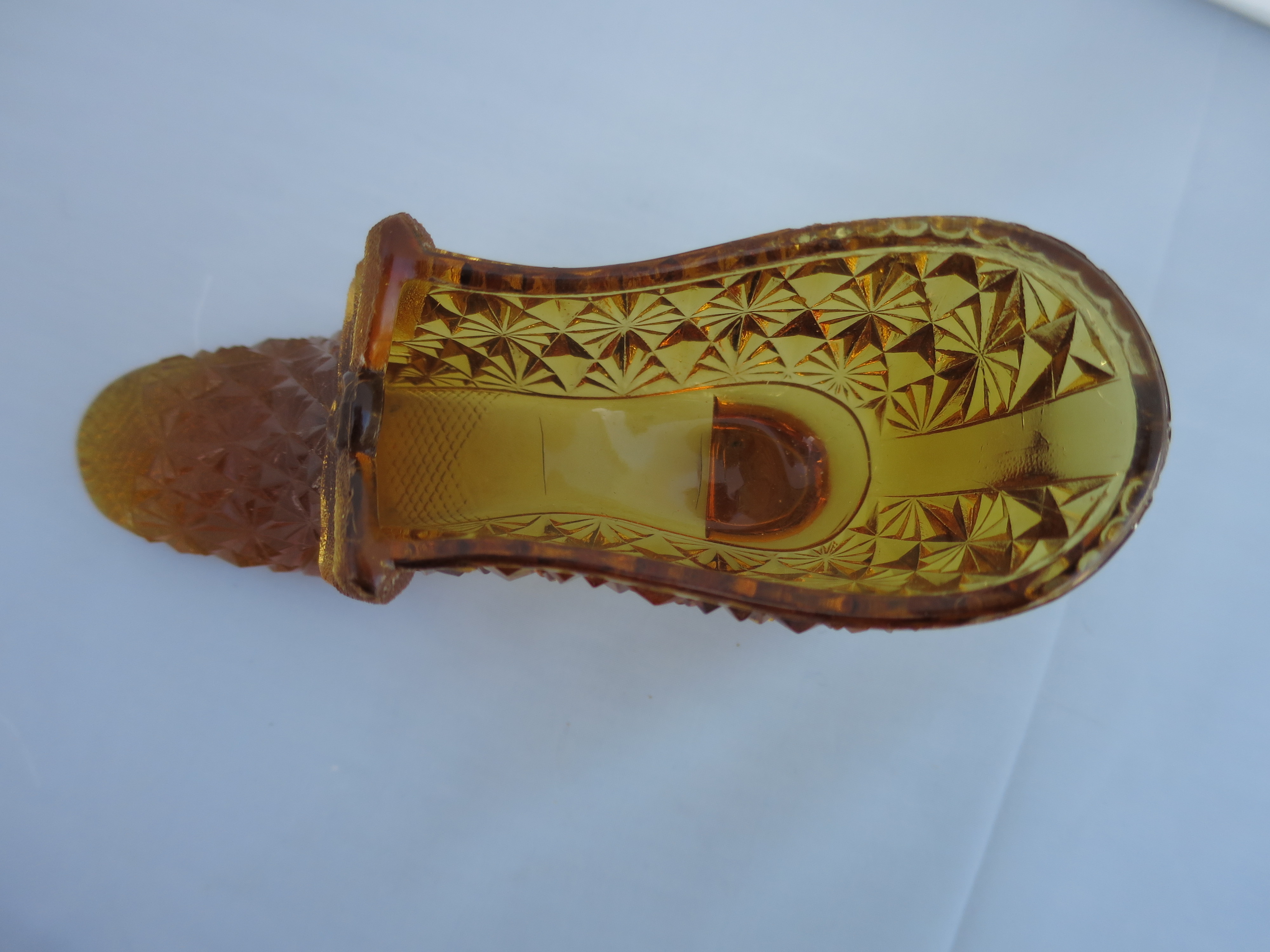 Fenton Art Glass Amber Slipper Shoe DaisyButton and Bow