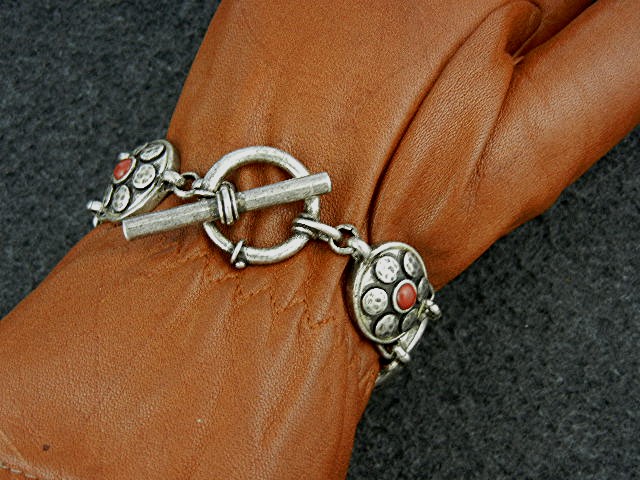 Silver Pewter Cream Turquoise Color Toggle Bracelet