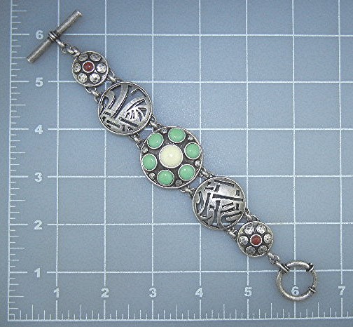Silver Pewter Cream Turquoise Color Toggle Bracelet