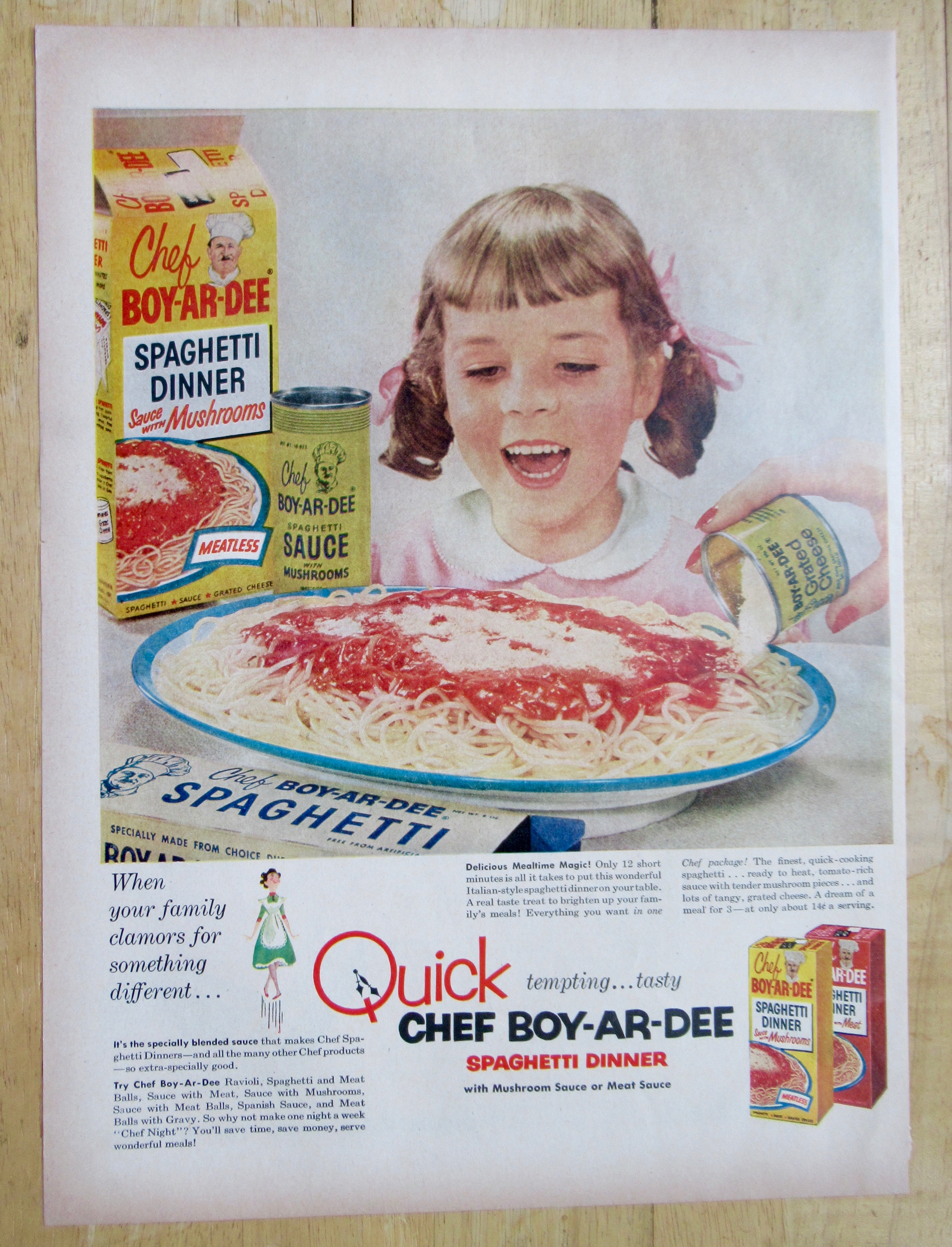 1954 Chef Boy-Ar-Dee Spaghetti Dinner with Little Girl